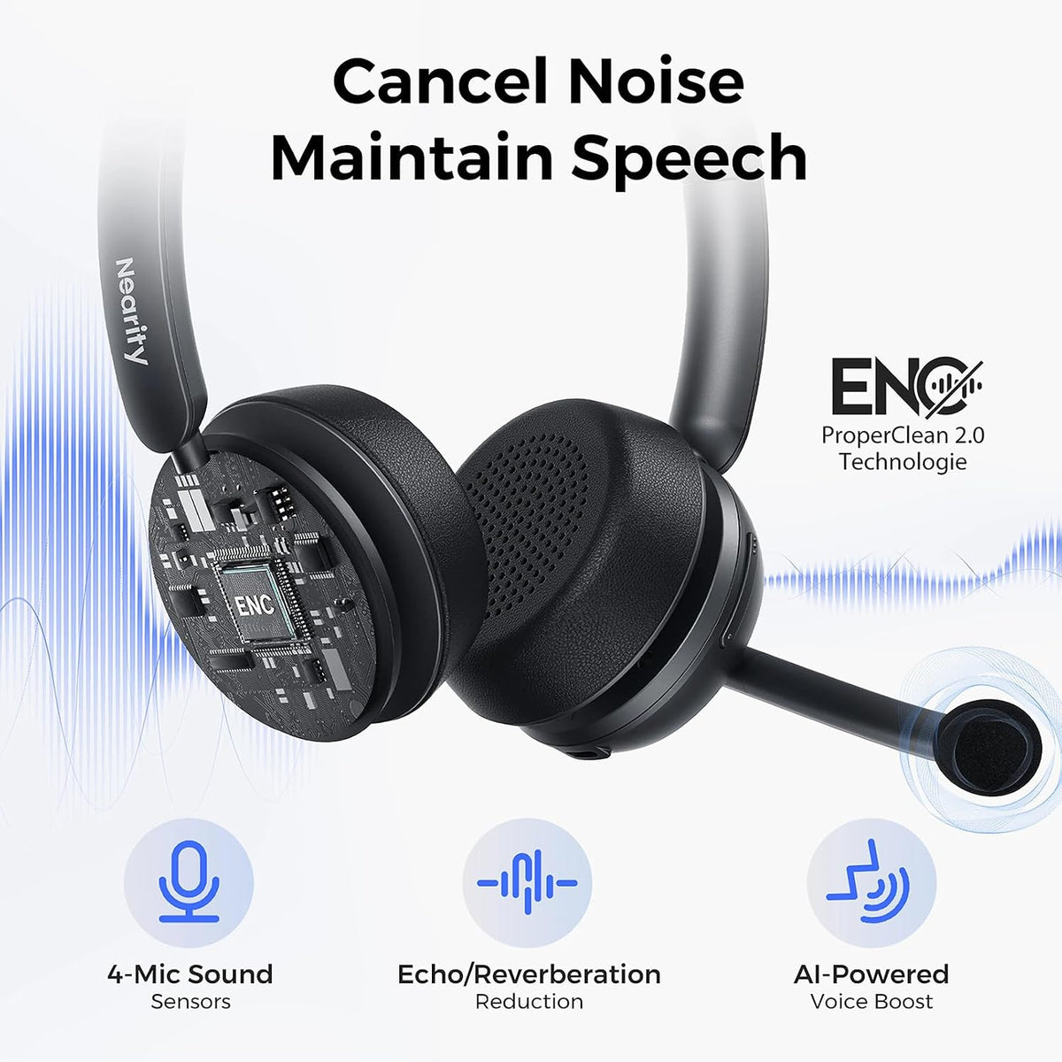 NEARITY EP320 Wireless Headset with Noice Cancelling Mic and Dongle
