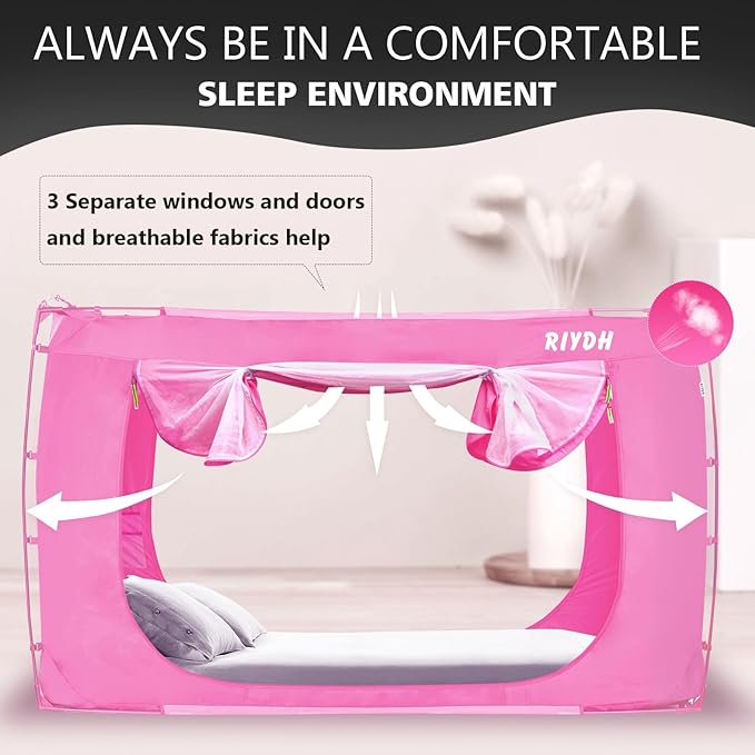 Bed Tent Bed Canopy Queen Size Tents for Adult and Kids- Original Design Portable Dream Tent Indoor Sleeping 80% Blackout with 3 Doors Breathable Big Space Tents