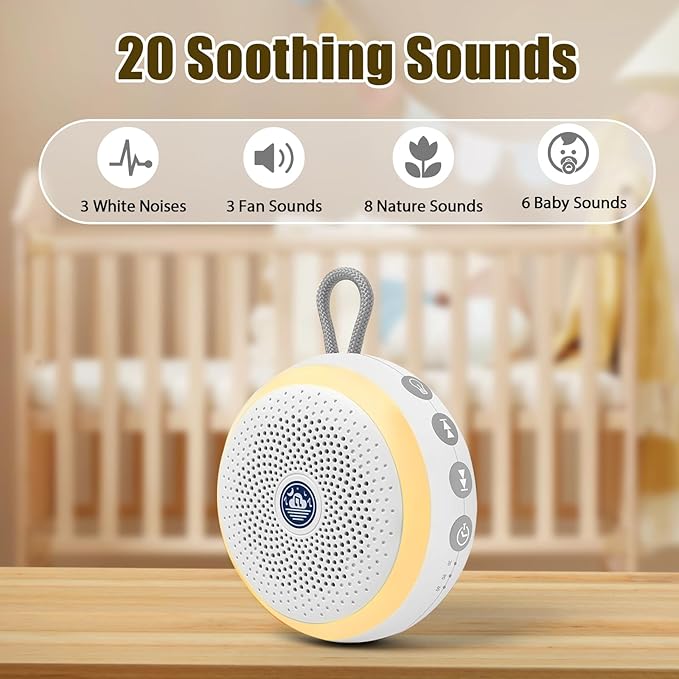 Baby Noise Machine – Portable Sound Machine with Night Light for Baby Nursery – Sleep Soother with White Noise, Rain Sounds & Sleep Music for Deep Restful Sleep
