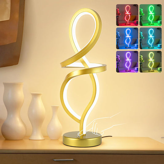 RGB Modern Small Table Lamp with LED Spiral Design, 15W Nightstand Lamp
