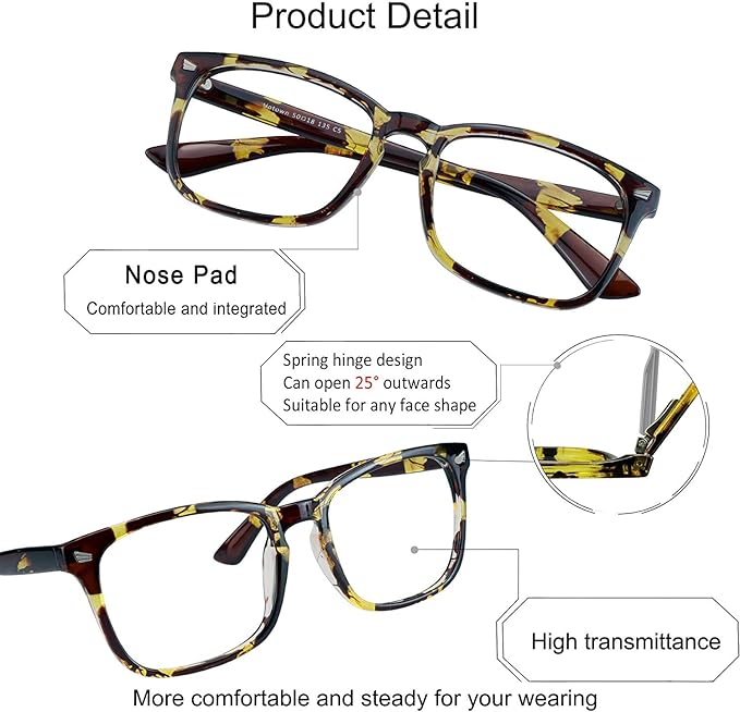 YEIN Bifocal Reading Glasses with Blue Light Blocking Lenses, Bifocal Reader for Women and Men, Vintage Square frame with Spring Hinge (+0.00/+1.25 magnification)