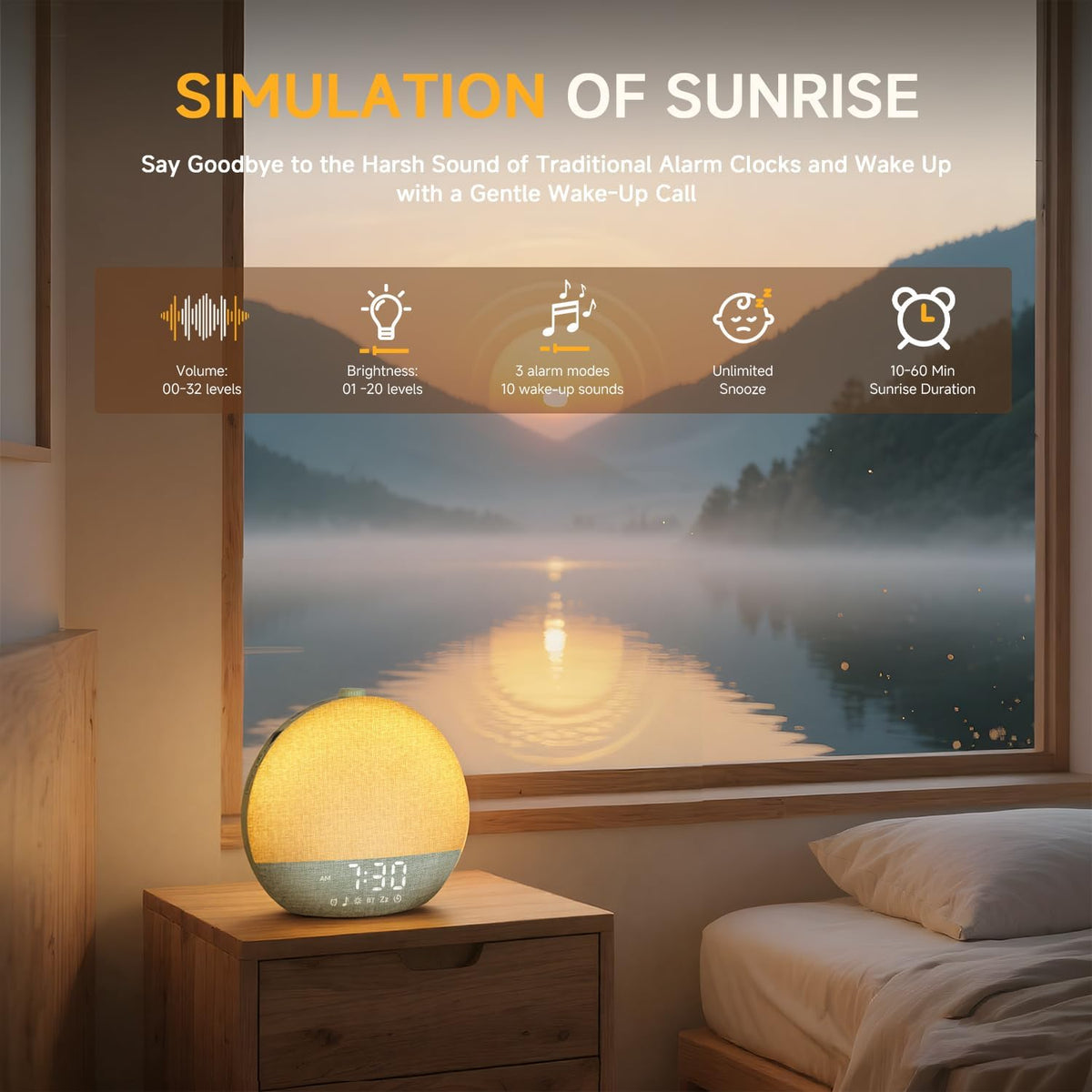 Geuuap Sunrise Alarm Clock White Noise Machine with Bluetooth Speaker,Green