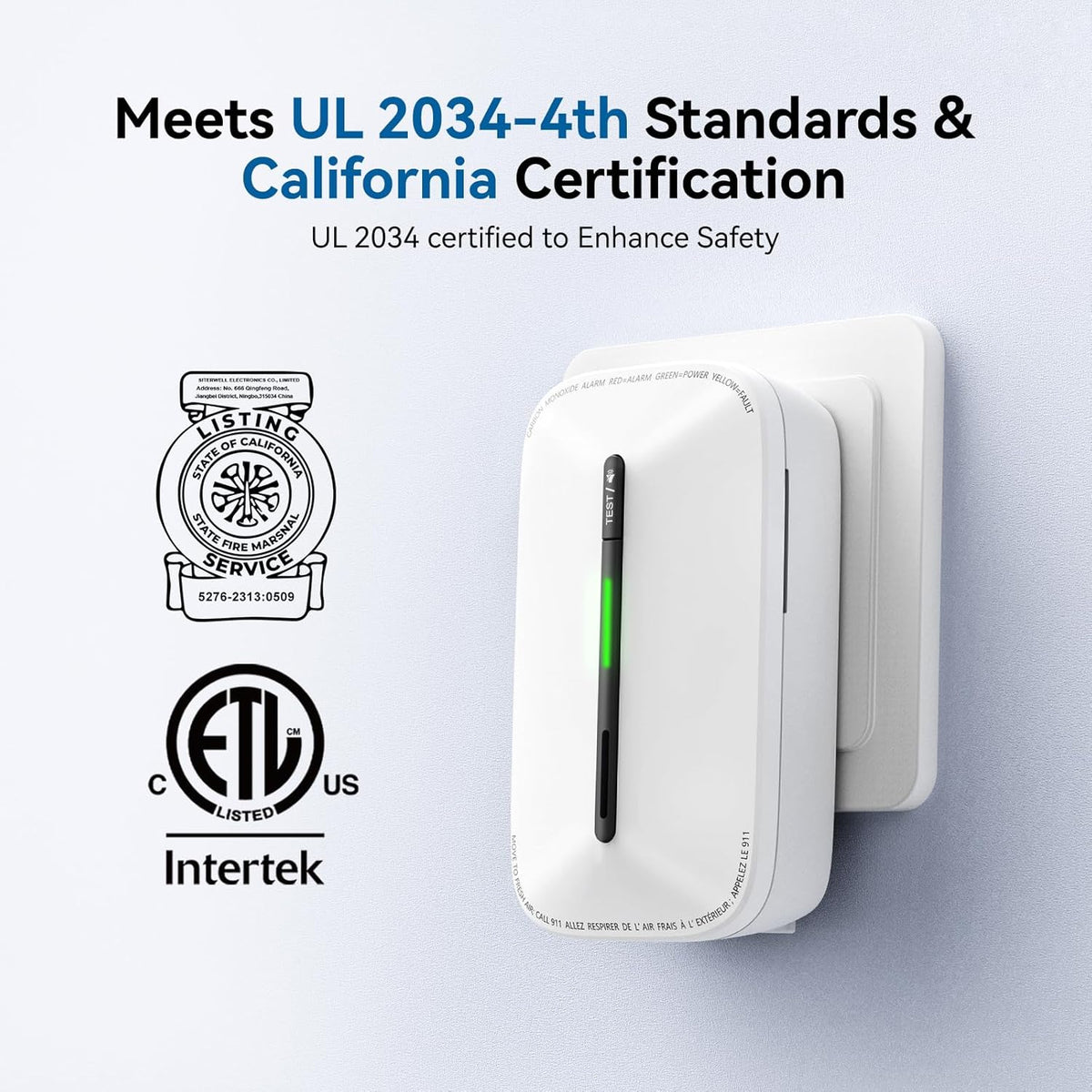 SITERWELL Plug in Carbon Monoxide Detector 10 Year Battery&AC Powered,