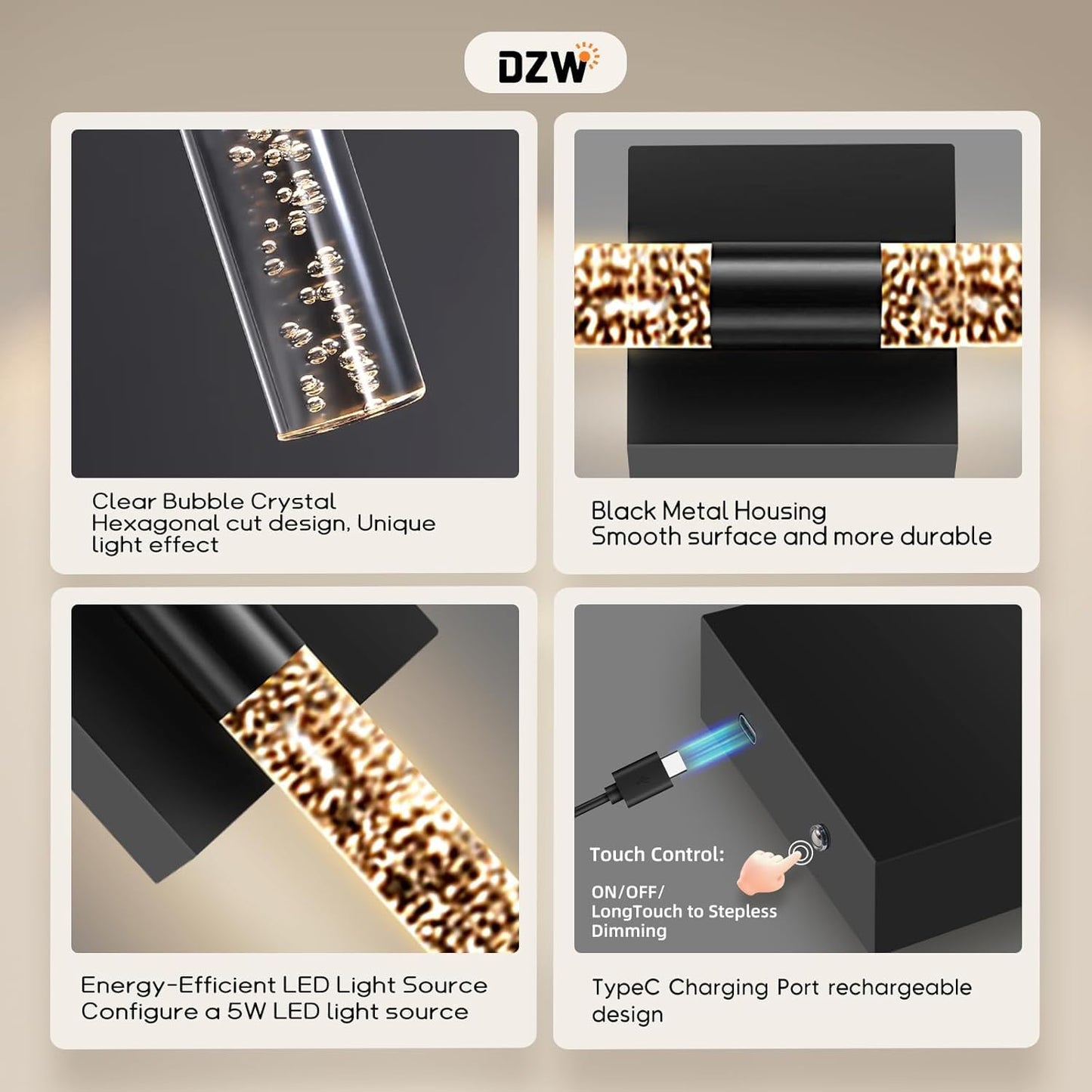 DZW 10000mAh Battery Operated Wall Sconce Set of Two,16.9 Inch Rechargeable Modern Crystal Bathroom Sconces,LED Wall Sconce, 3000K-6000K Dimmable Wall Lights for Vanity Living Room, Bedroom, Hallway