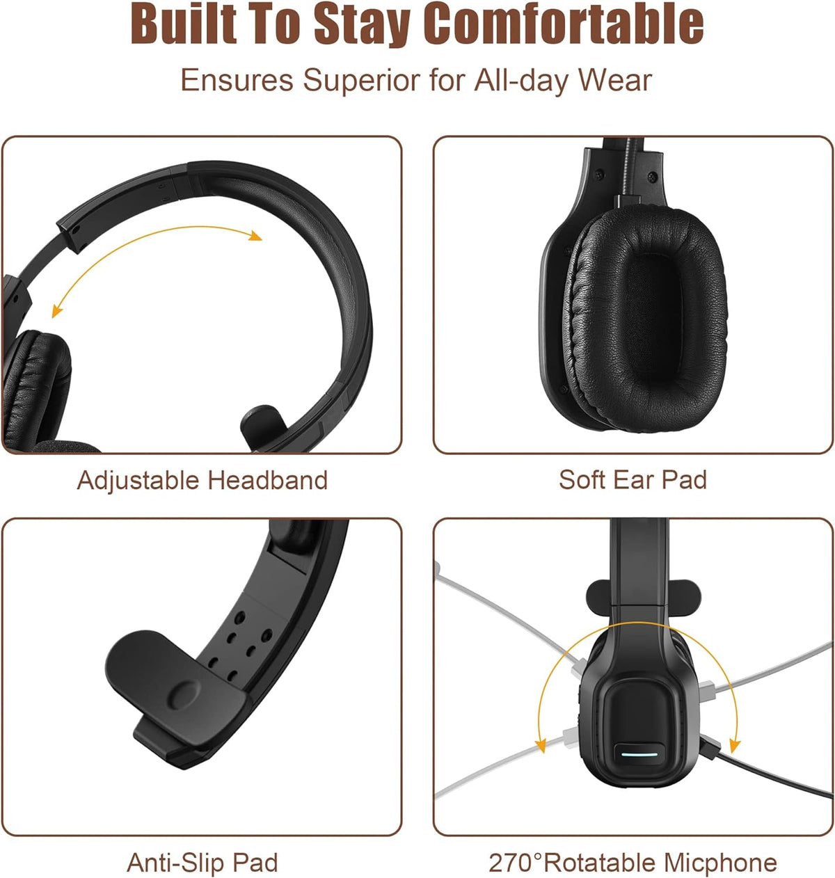 Trucker Bluetooth Headset V5.0, Wireless Headset with Noise Canceling&Mute Microphone for Cell Phones, On Ear Bluetooth Headphone for Computer, Zoom Meetings, Skype, Home Office