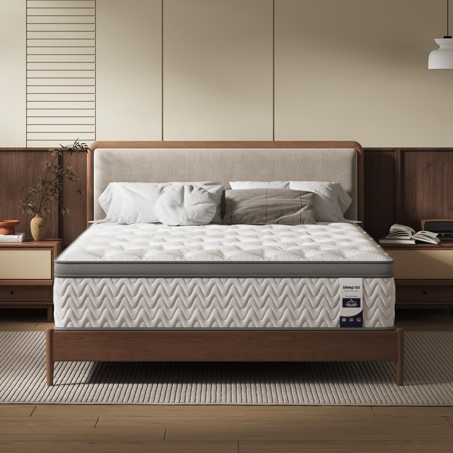 SLEEP100 King Mattress 14 Inch, 5-Zone Deep Sleep Firm Mattress with Extra Lumbar & Shoulder Support, Hotel Collection Hybrid Mattresses Pain Relief - Fiberglass Free & No Odor, 365 Night Trial