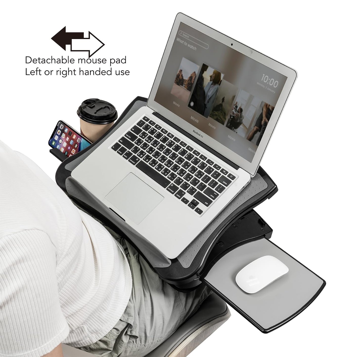EHO Portable Lap Desk with Cushion, Detachable Mouse Pad Tray and Phone Holder, Adjustable Laptop Stand with 5 Angles, for Home, Office, Sofa, Bed