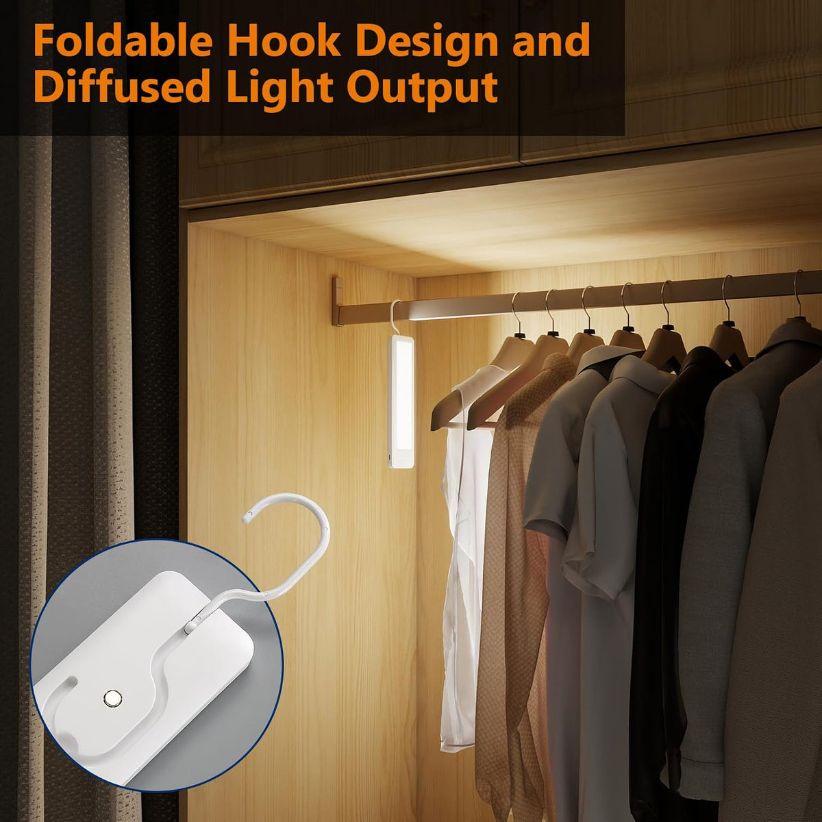 Dawnrise Under Cabinet Lights, 7.8 inch Closet Light Indoor with Hook, 2PK
