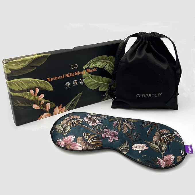 O’Bester Natural Silk Sleep Mask, Comfortable and Super Soft Eye Mask with Adjustable Strap, Ultimate Sleeping Aid, Blindfold, Blocks Light (cat)