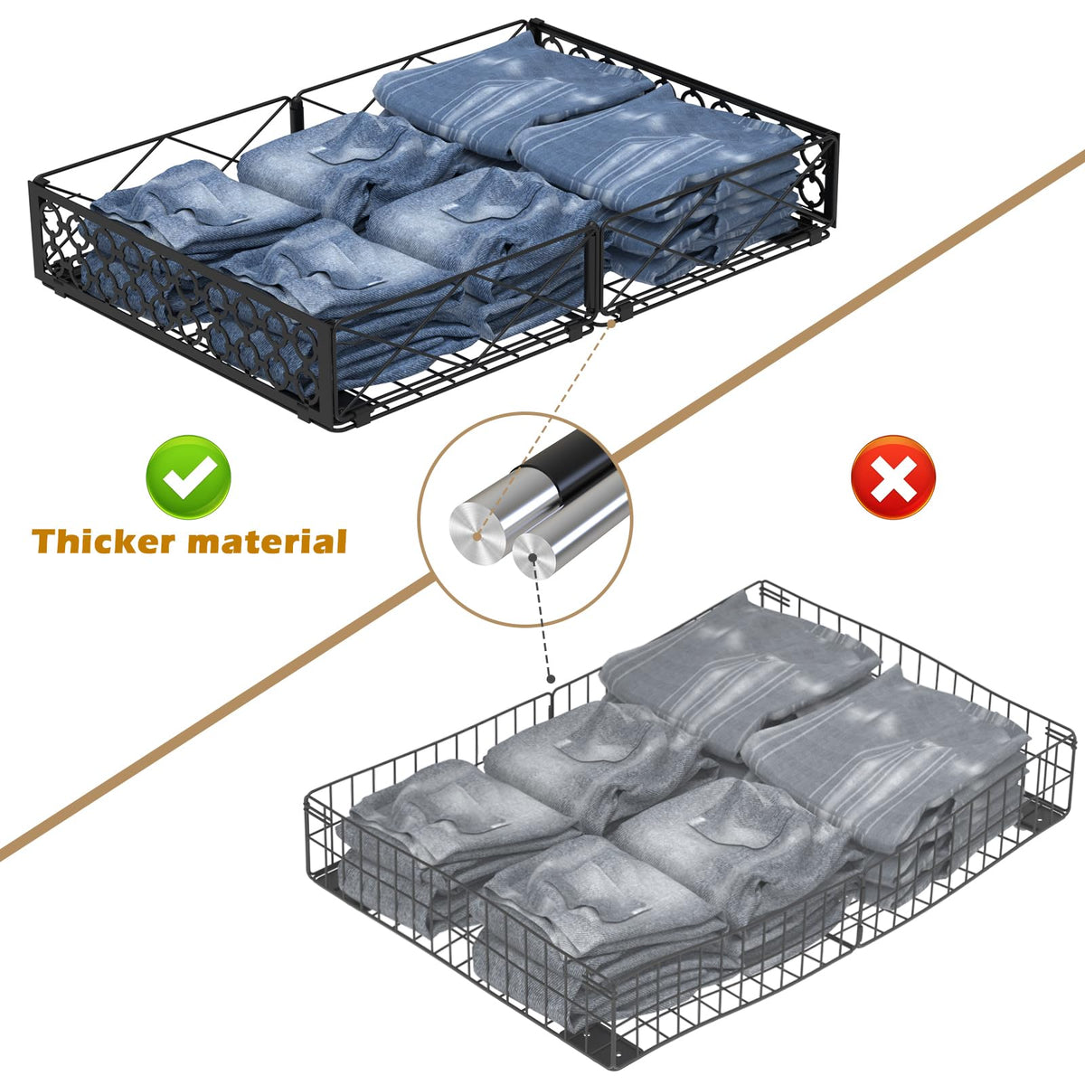 NADAMOO Under Bed Storage with Wheels, 2 Pack Rolling Under Bed Storage Containers，Foldable Metal Under the Bed Organizer Bins for Bedroom Clothes Shoes Blankets