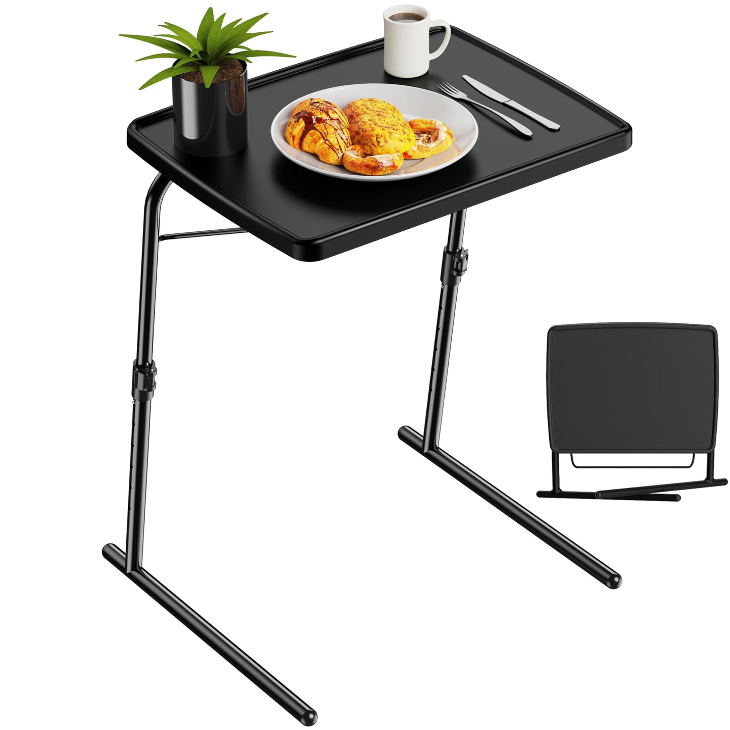 Max TV Tray Table, Allpop Adjustable Large TV Tray for Eating, Folding Dinner Laptop Table on Couch & Bed with 6 Heights & 3 Tilt Angles, Black