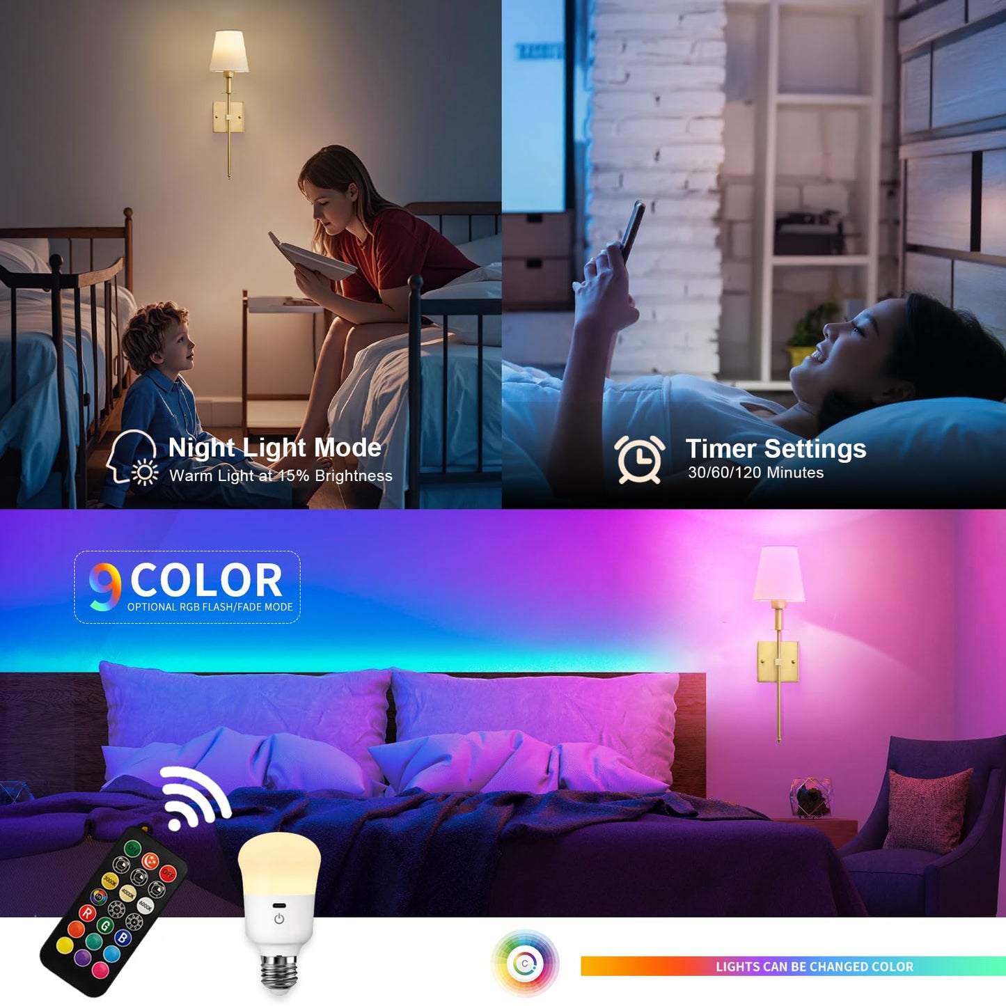 KARTOOSH Battery Operated Wall Sconce Set of Two, Rechargeable Wireless Wall Lights with Remote Control,Dimmable,3000K/4000K/6000K, RGB,Timer, No Wired Sconces for Bedroom,Living Room,Fireplace,Brass