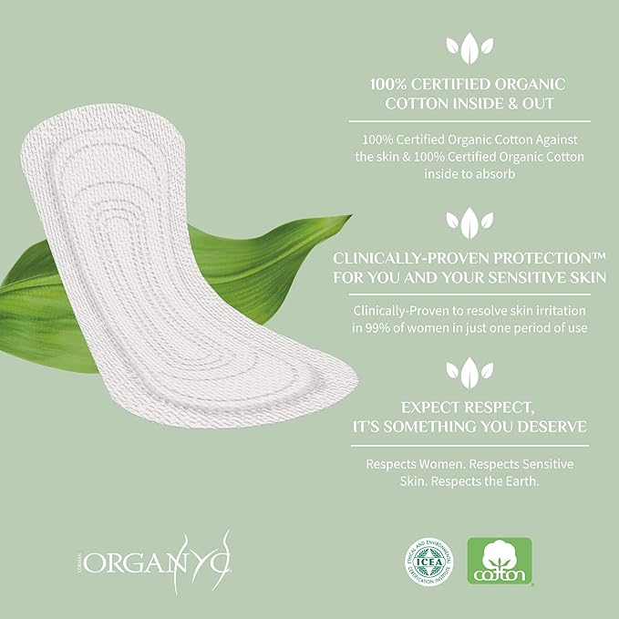 Organyc 100% Certified Organic Cotton Everyday Panty Liner - Flat, Light Flow, Light Plus, 24 Count (Pack of 6)