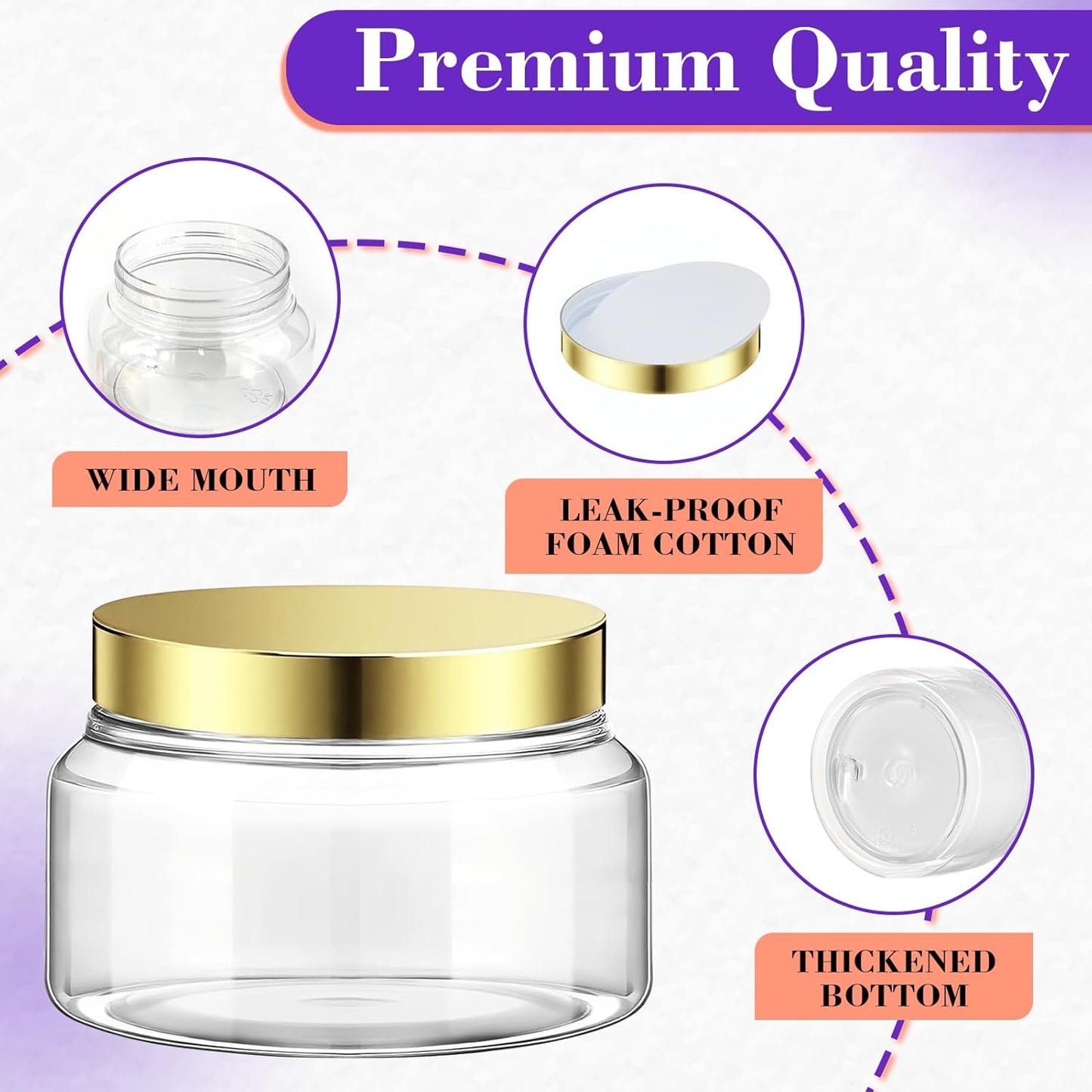 36 Pack 5 oz Plastic Cosmetic Containers With Lids Refillable Clear Empty Travle Jars Containers for Body Butter,Sugar Scrubs,Cream,Lotions,Candy, Waterproof Label&Spatulas - (White Lid)
