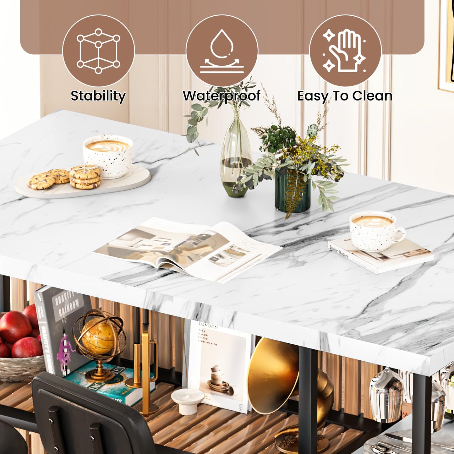 Recaceik Kitchen Island with Storage Small Dining Table for 2, Bistro Table and Chairs Set of 2 W/ 5 Shelves with PU Stools (White)