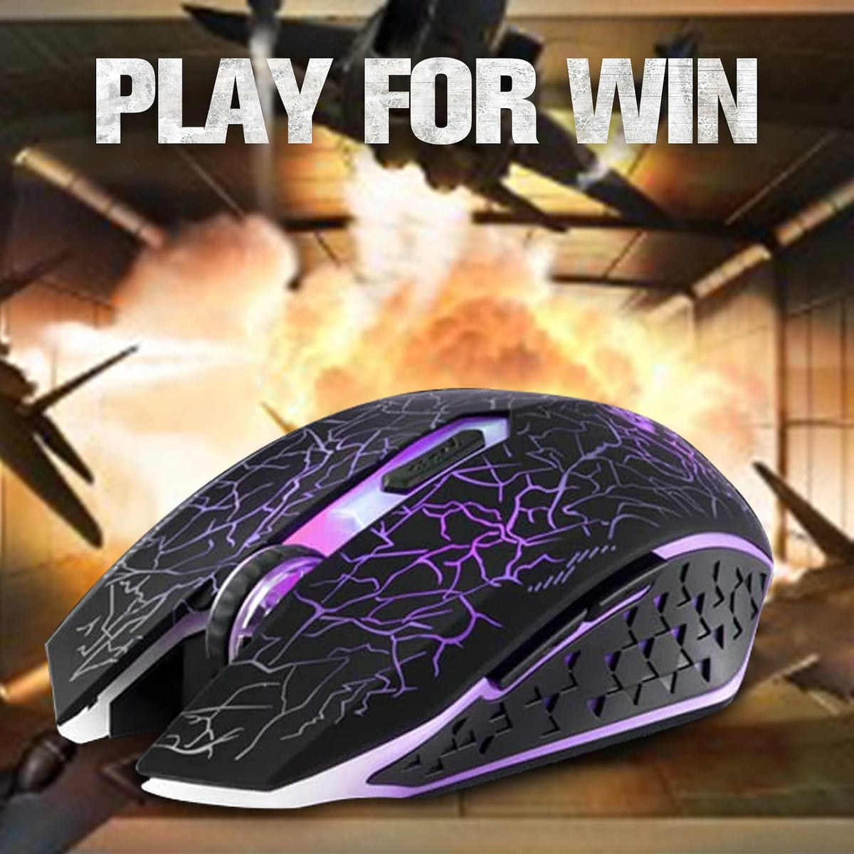VEGCOO C10 Wireless Gaming Mouse Rechargeable Silent Optical Mice 7 Colors LED Lights, 7 Buttons 2400/1600/800DPI (Black)