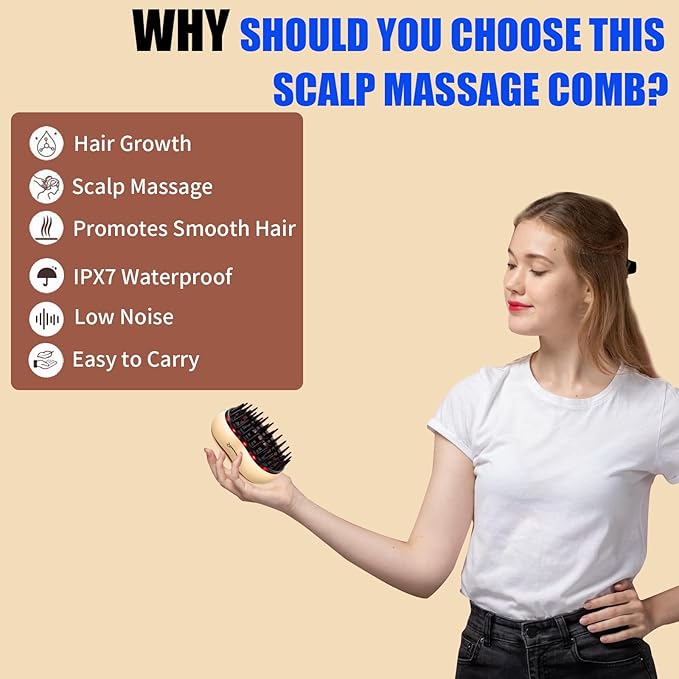 Electric Scalp Massager,Rechargeable IPX7 Waterproof Head Massager with 2 Speed Vibration and 56 Nodes,Small Portable Cordless Head Scratcher,Gifts for Women,Men