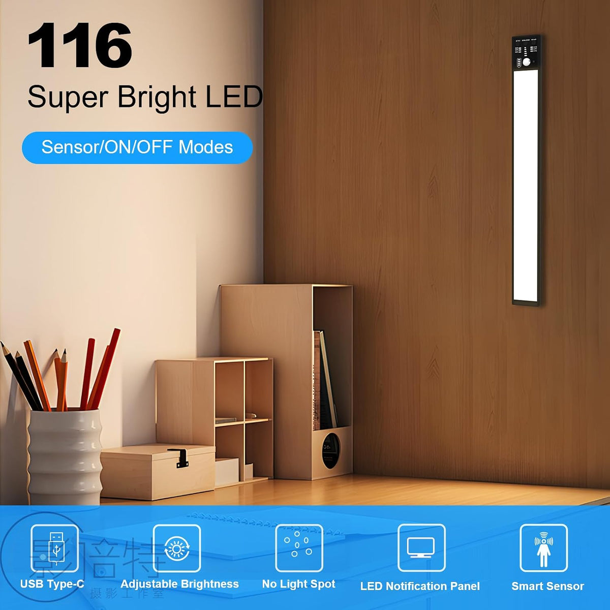 YELKO Motion Sensor Under Cabinet Lights, 1500mAh Battery Operated Rechargeable LED Lights, Cordless Dimmable Motion Activated Nightlights for Kitchen Wardrobe Cupboard Stairs Hallway(Two Pack)