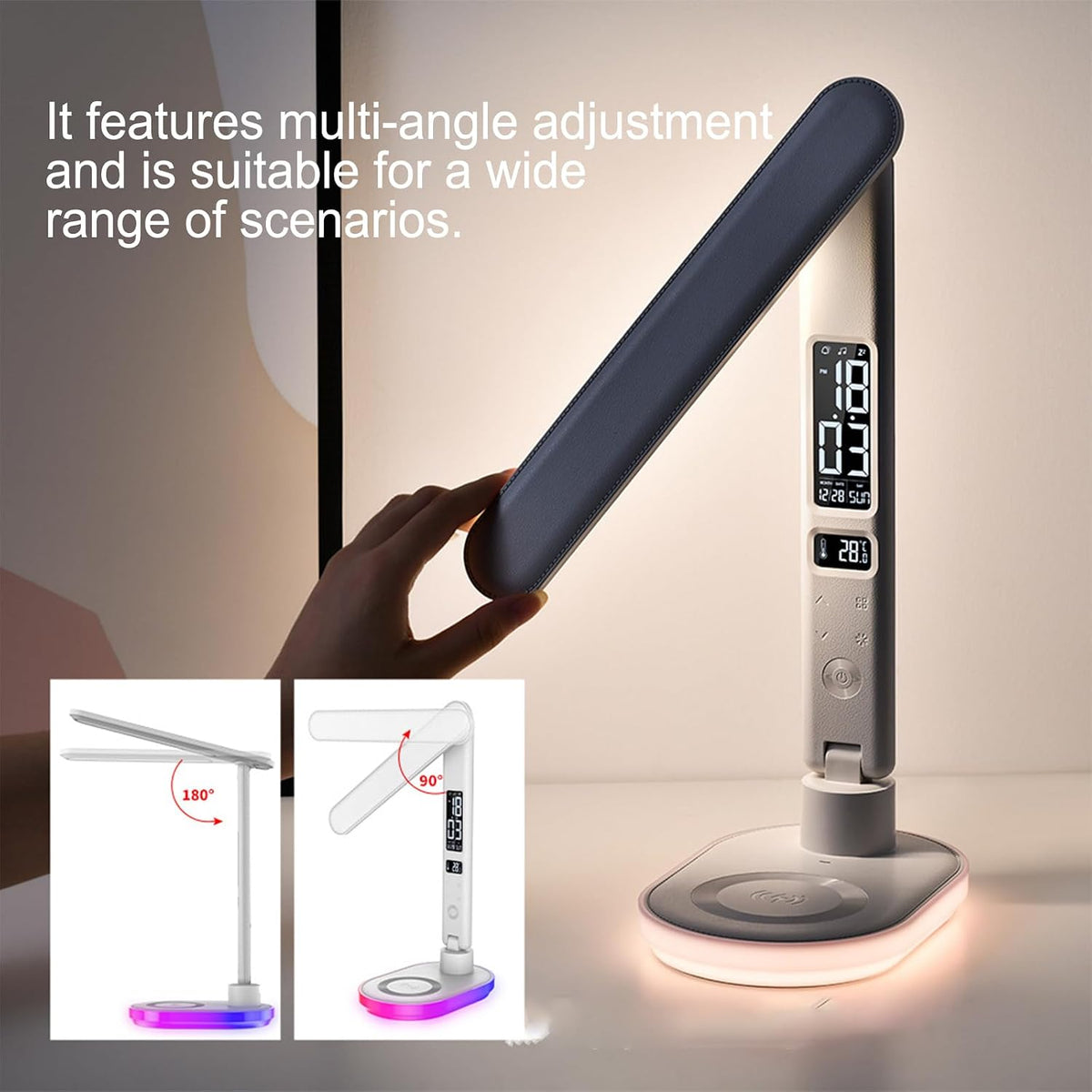 Multi Functional Table Lamp,Multifunctional Foldable Desk Lamp with Wireless Charging, Perpetual Calendar Display, Adjustable Angle, Night Light, and RGB Lighting,U20 White.