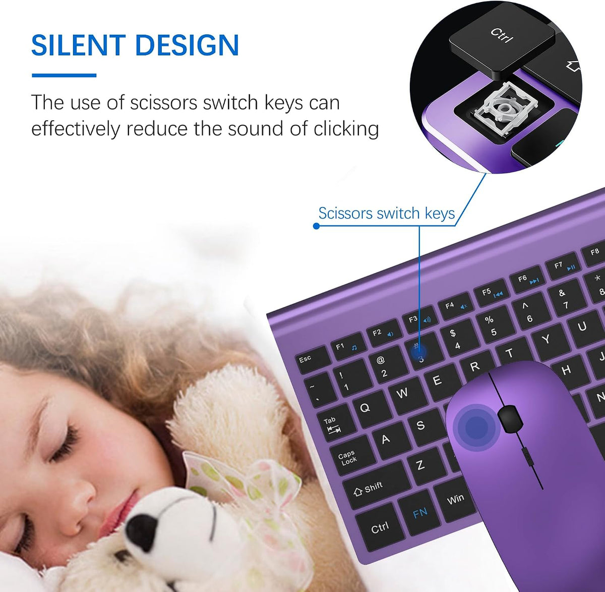 Wireless Keyboard and Mouse Ultra Slim Combo, TopMate - Purple Black