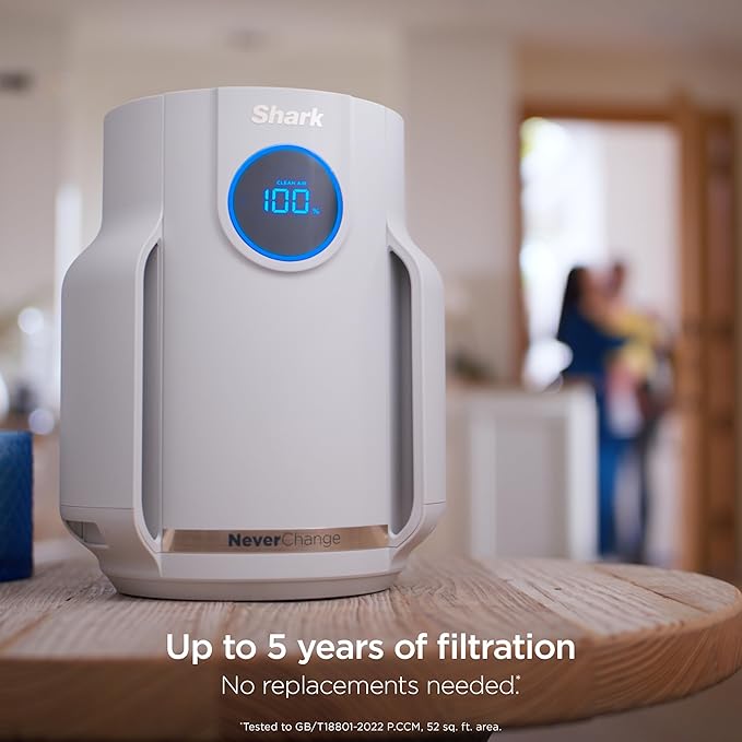 Shark NeverChange Air Purifier Compact Pro with Long-lasting HEPA Exceeding Filtration, Captures Pet Dander, Dust, Smoke, and Allergens, up to 250 sq. ft. for Bedroom, Home Office, Dorm, HP072PK