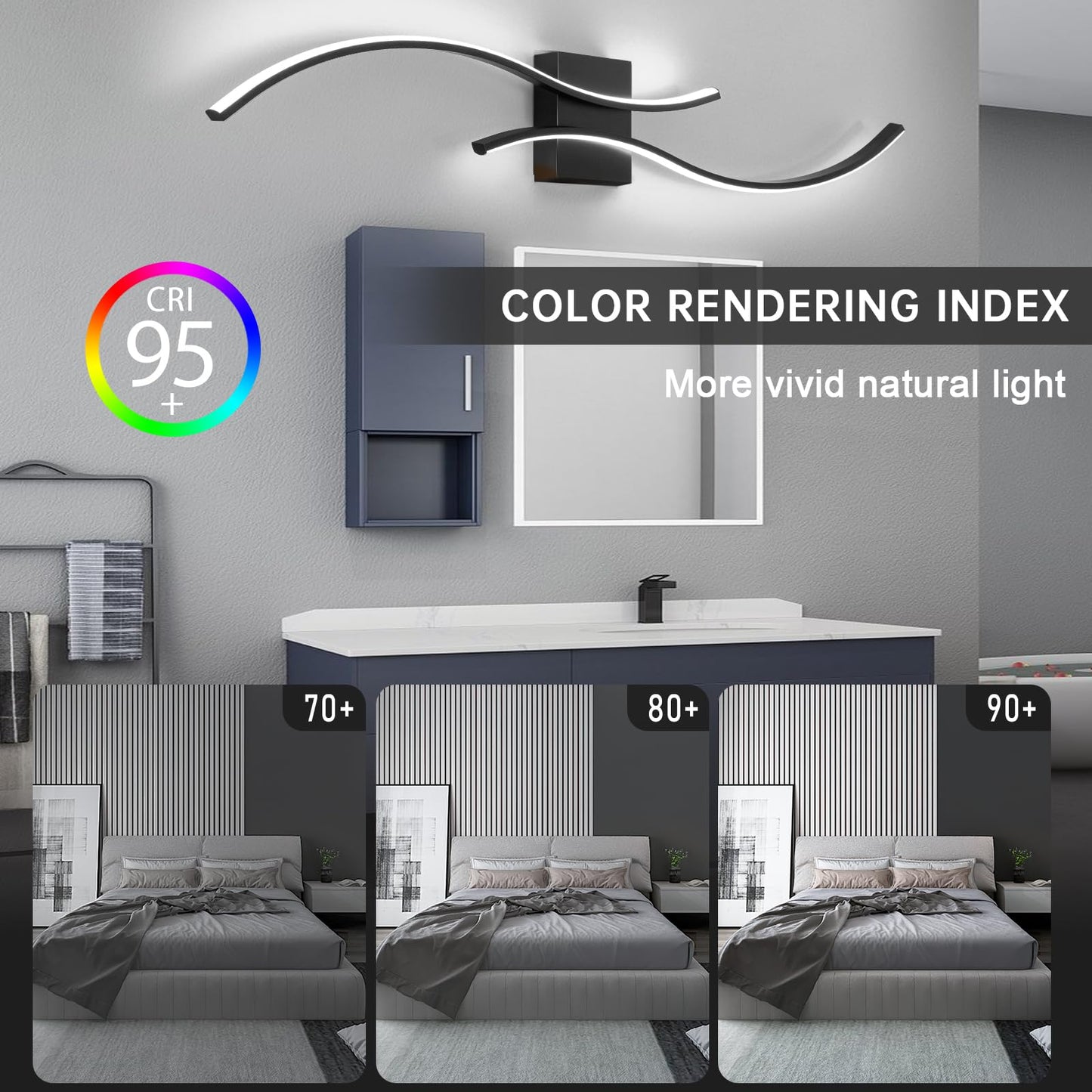 CANEOE Modern Wall Sconce Set of Two, 5CCT Dimmable Indoor Led Wall Sconce Lighting Set of 2, Hardwire Black Led Wall Lamps for Living Room Bedroom Bathroom Hallway, 31.5Inch (2 Packs)