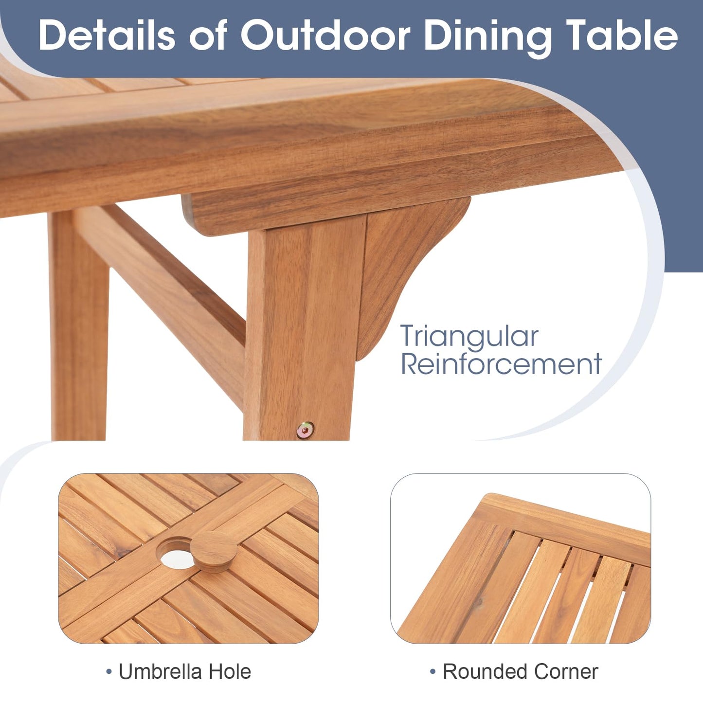 OC Orange-Casual Patio Furniture Set, Acacia Wood Patio Dining Set for 6-8, Outdoor Expandable Table and Chairs Set with Umbrella Hole and Breathable Textilene Fabric for Garden (White, 5 Pieces)