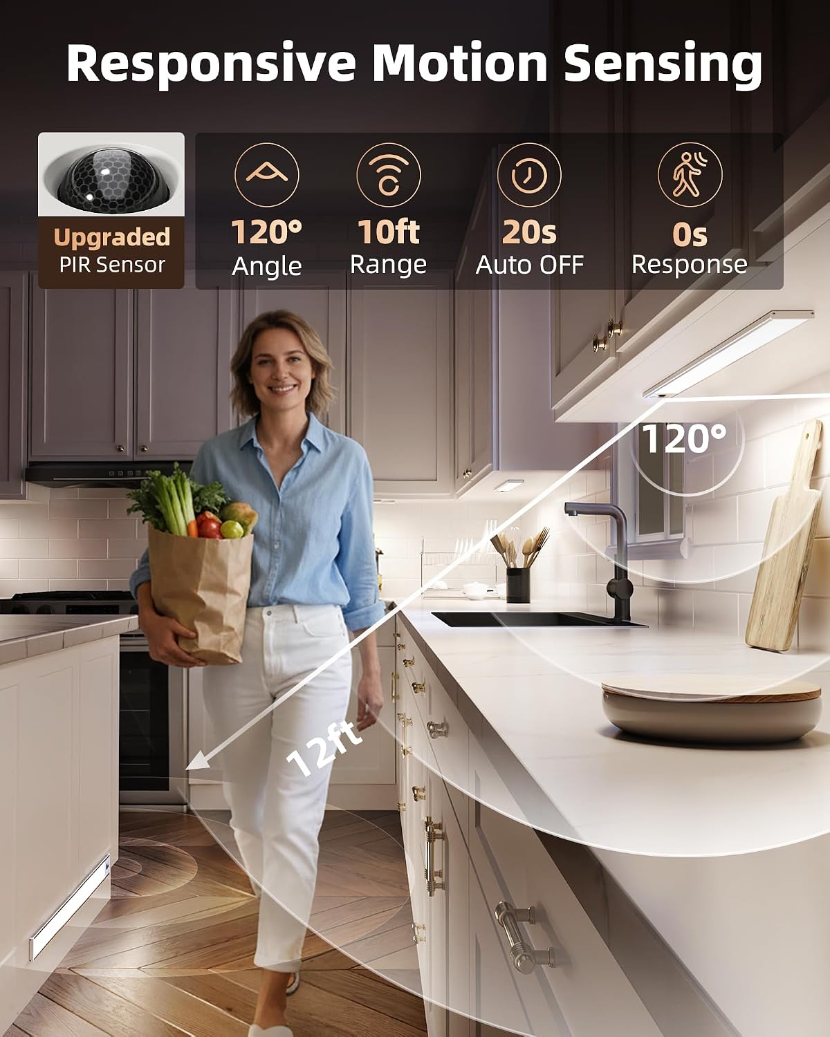 EZVALO 16.5-inch Under Counter Lights., Motion Sensor Under Cabinet Lights