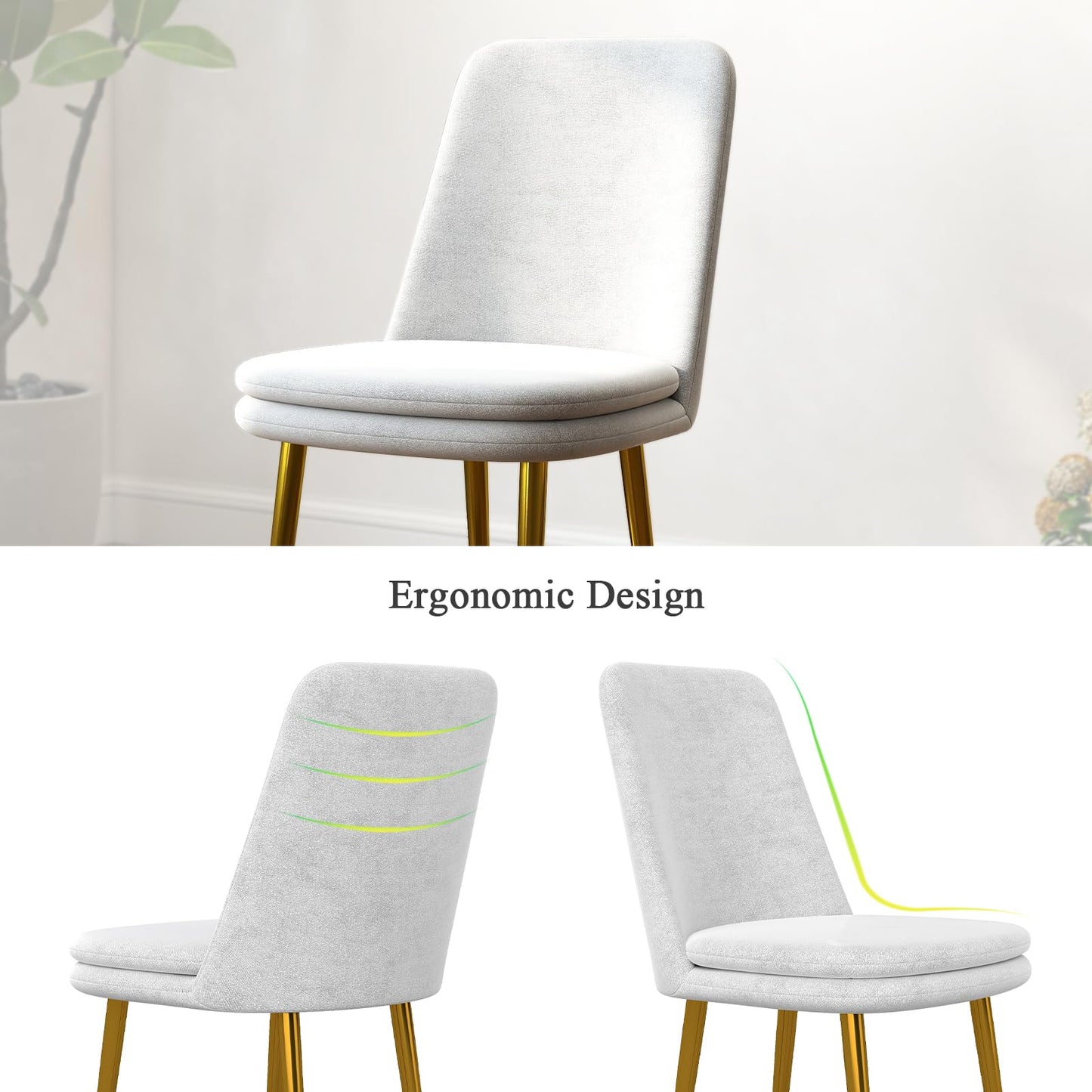 Kinsunny Modern Dining Chairs Set of 6, Upholstered Thick Padded Seat with Ergonomic Backrest, Armless Accent Side Chairs for Living Room, Kitchen, Dining Room, Beige