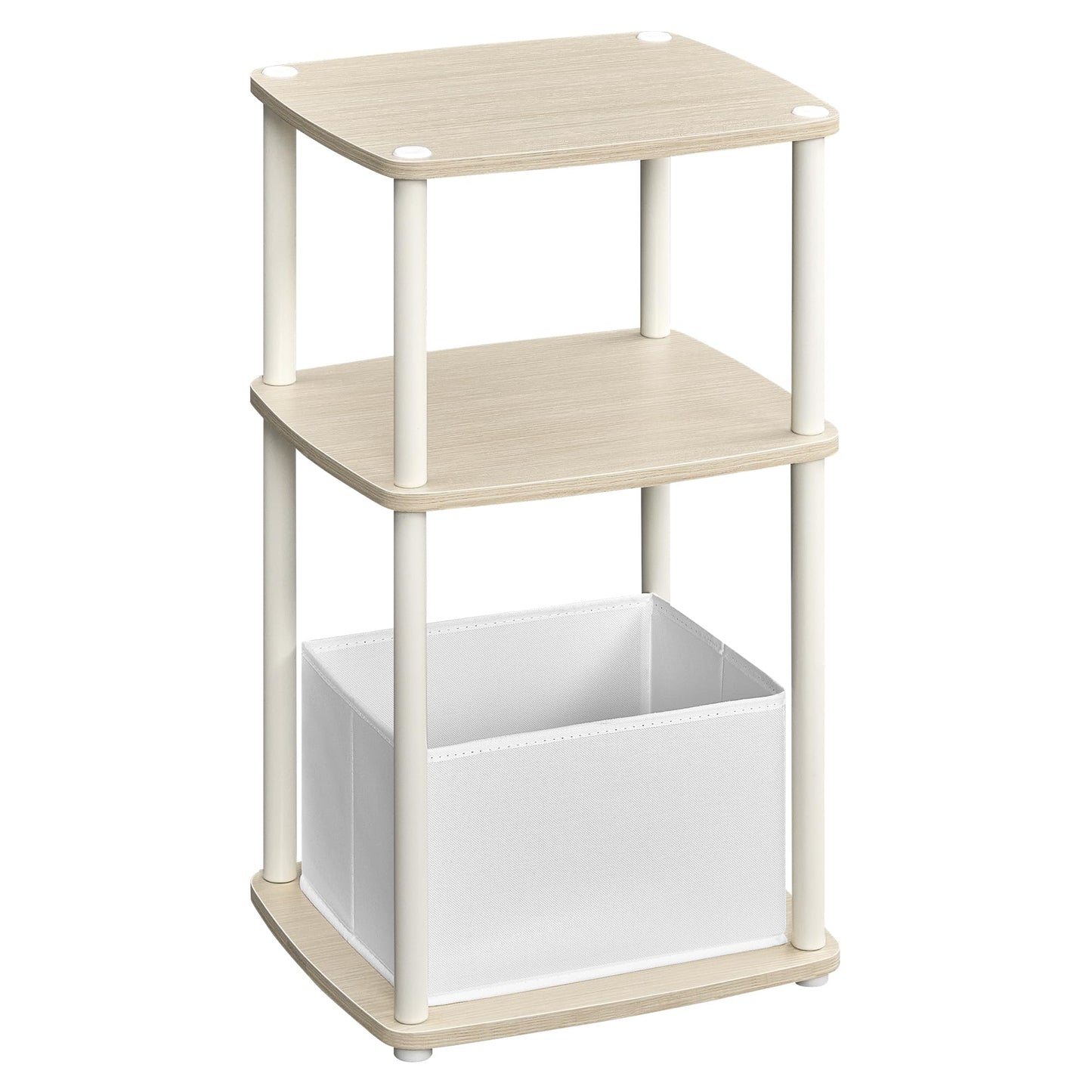 SONGMICS HOME Side Table, 3-Tier Nightstand with Storage, End Table with Fabric Basket, for Bedroom, Living Room, Steel Frame, Superfast Toolless Assembly, Modern, Natural Beige ULET286N01