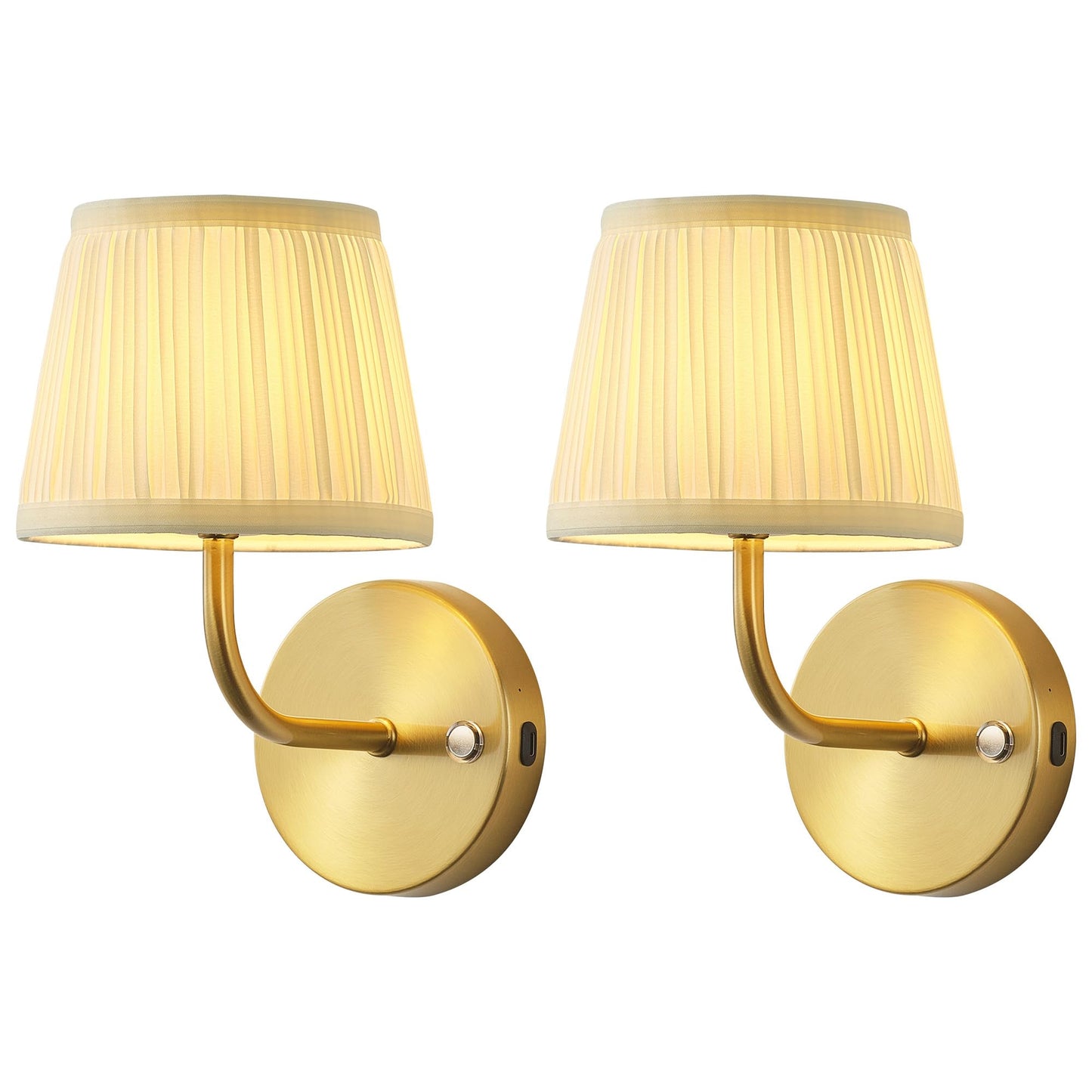 PUSU LED Cordless Gold Small Wall Sconces Set of 2, Rechargeable 5200mAh Battery Operated Fabric Wall Lamp with Remote, Lighting for Living Room, Bedroom, Hallway, Bathroom, Stairs, Kitchen, Cabinet