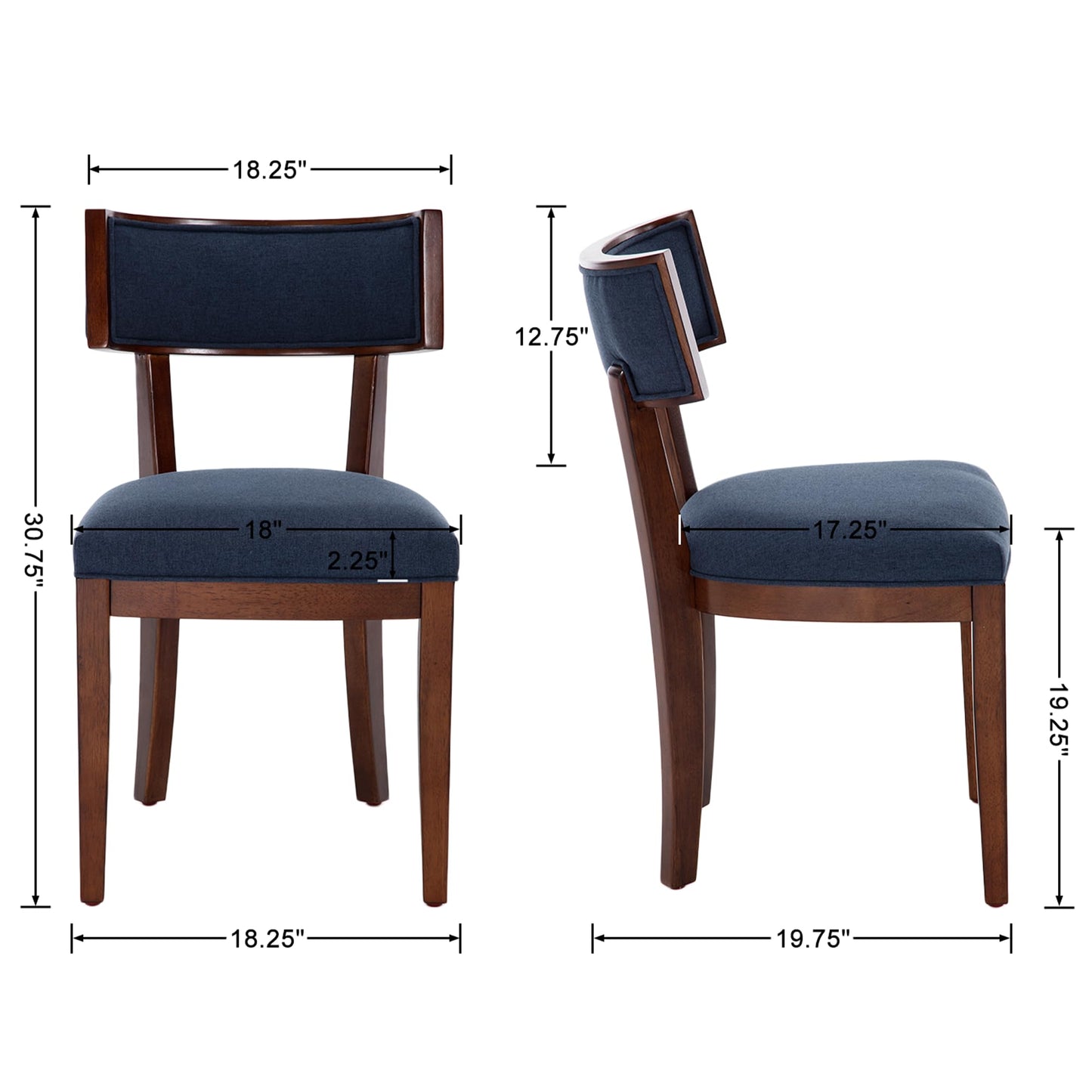 LZAREAL Mid Century Modern Dining Chairs Set of 2 Farmhouse Dining Room Chairs with Curved Backrest Dining Chair with Walnut-Colored Wood Legs for Kitchen Dining Room Home, Linen Fabric, Blue