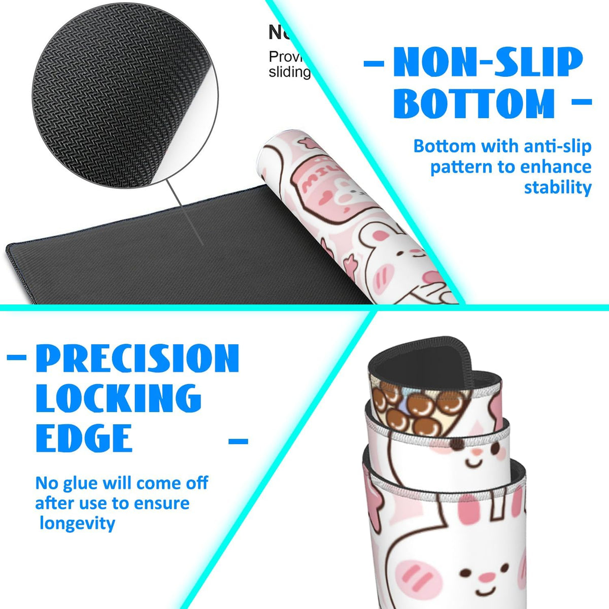 Desk Mat, Pink Kawaii Rabbit Extended Gaming Mouse Pad Large, 31.5"x11.8" Big Mouse Pad with Non-Slip Base and Stitched Edge, Long Computer Keyboard Mouse Mat for Home Office Work