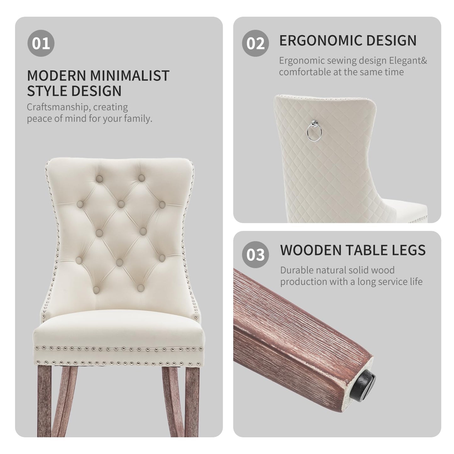 Systemkenji Velvet Dining Chairs Set of 6, Upholstered Dining Room Chairs with Nailhead Trim, Sillas de Comedor Modernas 6, Wooden Kitchen Chairs for Dining Room, Living Room, Kitchen, Bedroom, Beige
