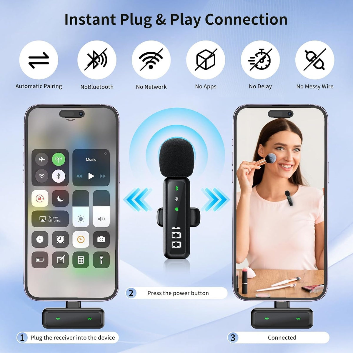 Microphone for iPhone & Android, Wireless Mini Microphone