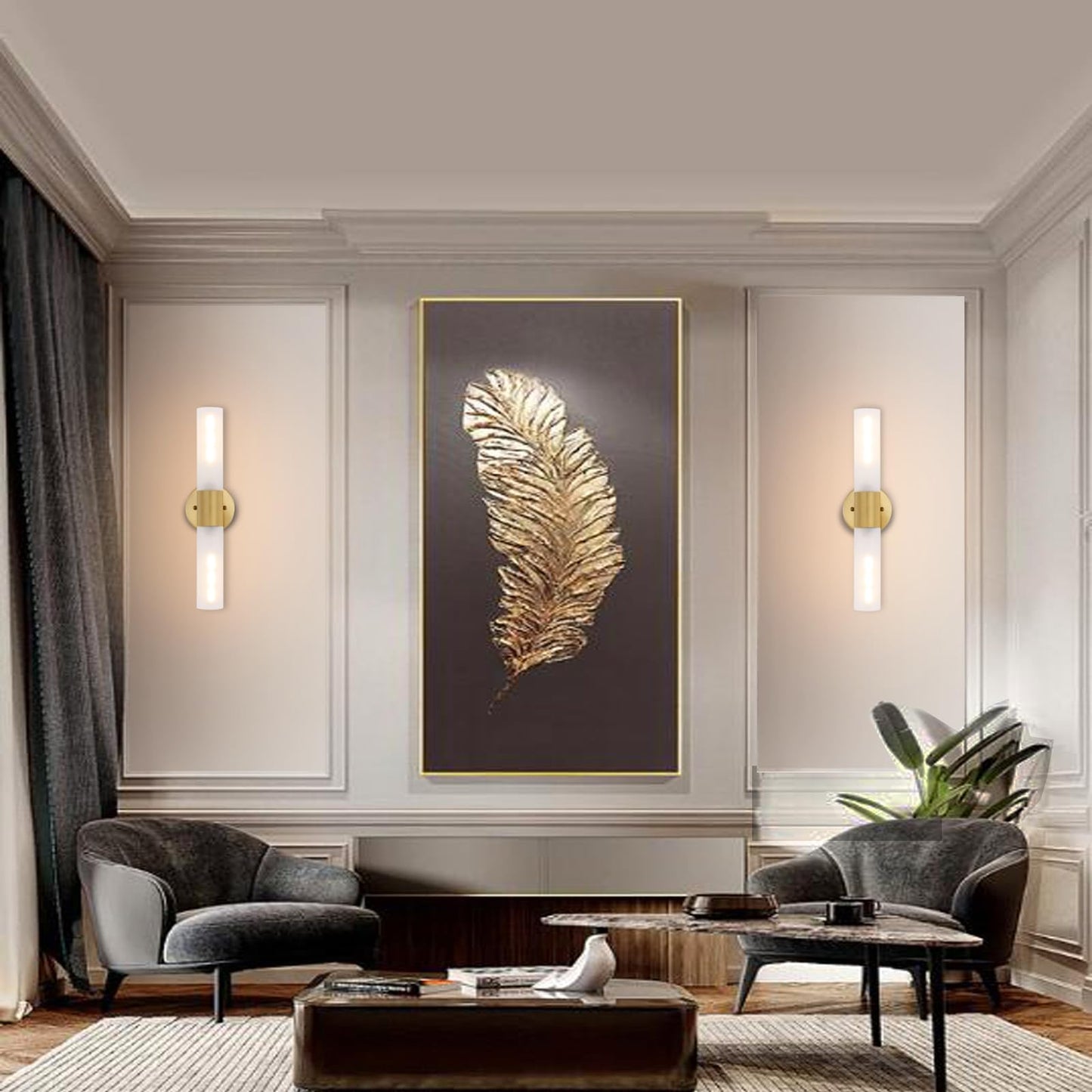 BYOLIIMA Gold Knurled Texture Wall Sconce Frosted Glass Shade Modern Bathroom Vanity Light Fixtures 2-Lights Mid Century Wall Light for Mirror Living Room Hallway E26 T10 Bulbs(Excluded)