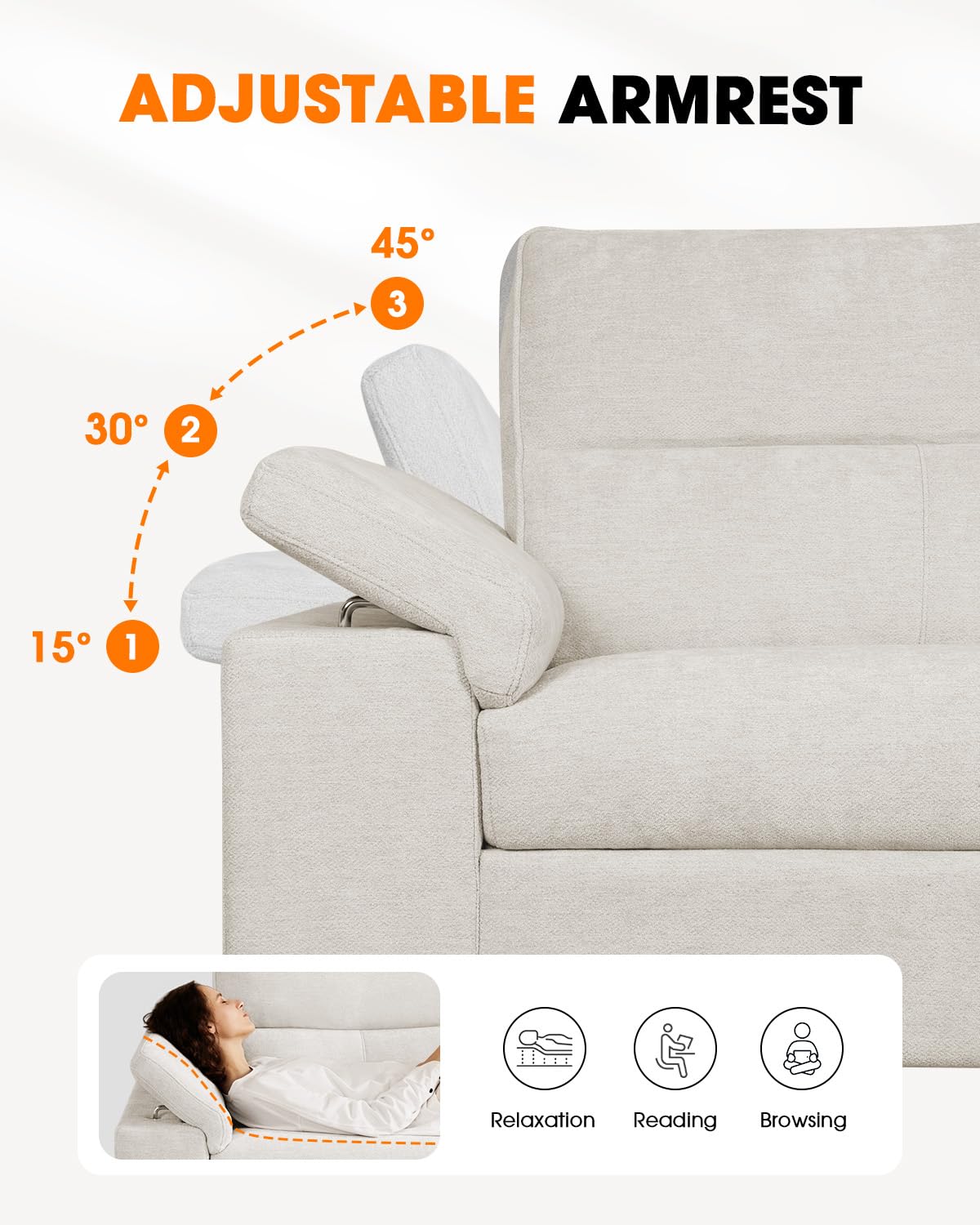 71.25" Modern Sofa Couch for Living Room, Deep Seat Sofas with 8”Cushion, Comfy 2-Seater Chenille Loveseat with Convertible Armrest, Removable Sofa Cover, High Leg (Beige)