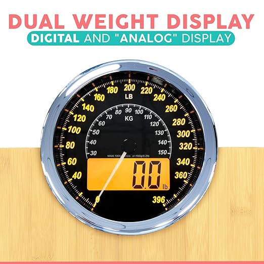 Adamson Hybrid 2-in-1 Analog & Digital Weighing Scale for Body Weight up to 400lbs + Thick Tempered Glass + Extra Large Display + Easy to Read Digital Bathroom Scale + New - Wood