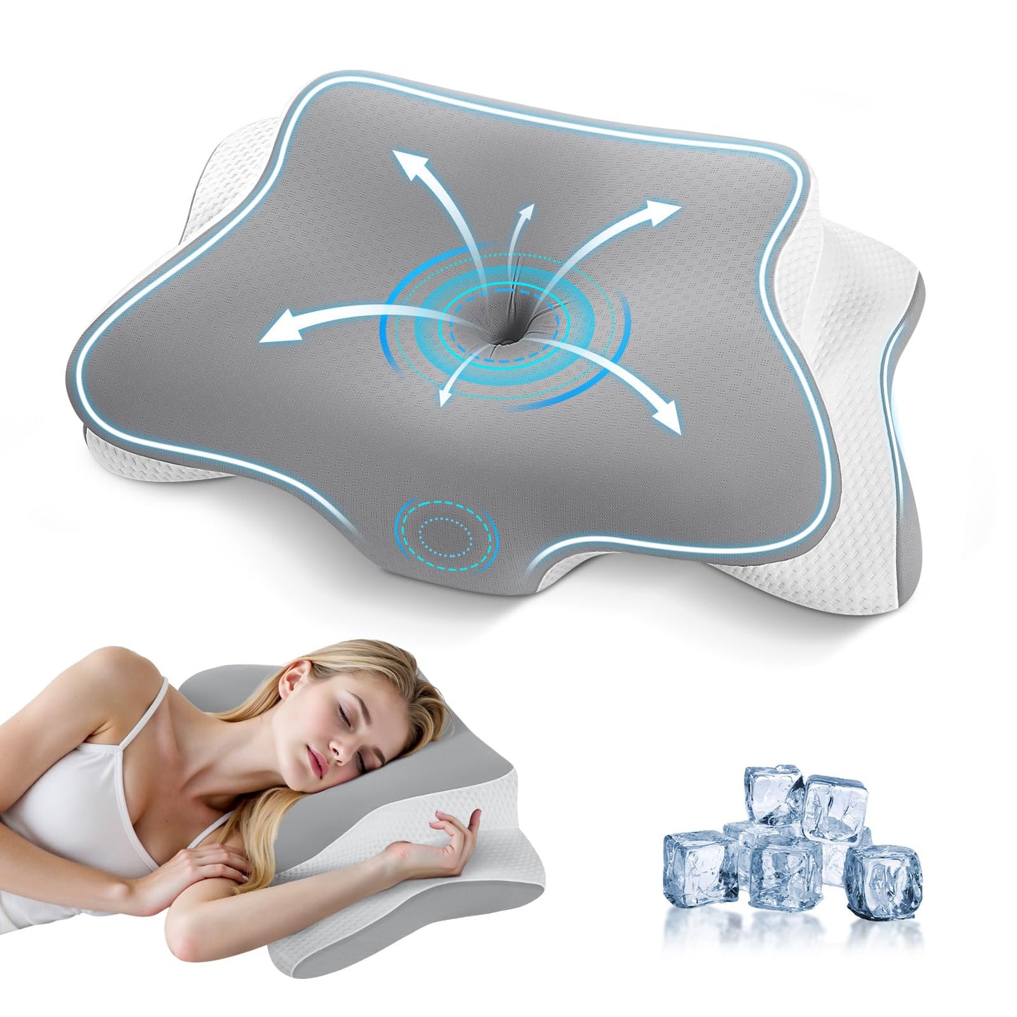 JINXIA Cervical Neck Pillow for Sleeping, Odorless Memory Foam Pillows & Cooling Cover, Ergonomic Orthopedic Neck Support Pillow for Side Back Stomach Sleepers, Neck and Shoulder Pain Relief, Gray
