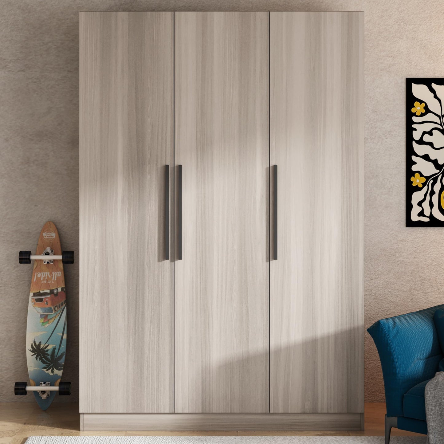 Hitow Large Wardrobe Armoire Closet with 3 Doors, Freestanding Wardrobe Cabinet for Hanging Clothes, Bedroom Armoire Dresser Wardrobe Clothes Organizer, 3-Door Brown (47.2" W x 18.9" D x 70" H)