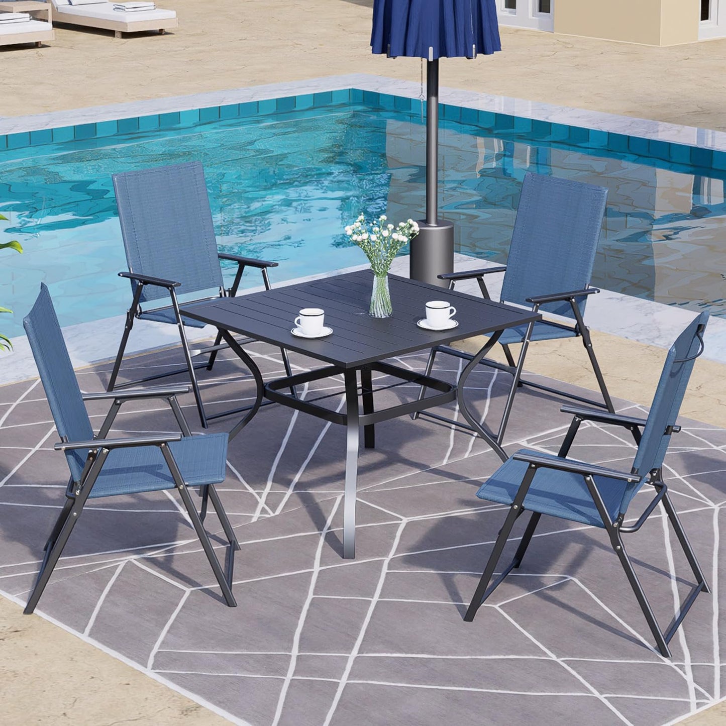 Anmutig Patio Folding Chairs, Outdoor Portable Dining Chairs for Lawn Garden and Porch,Set of 4 - Navy