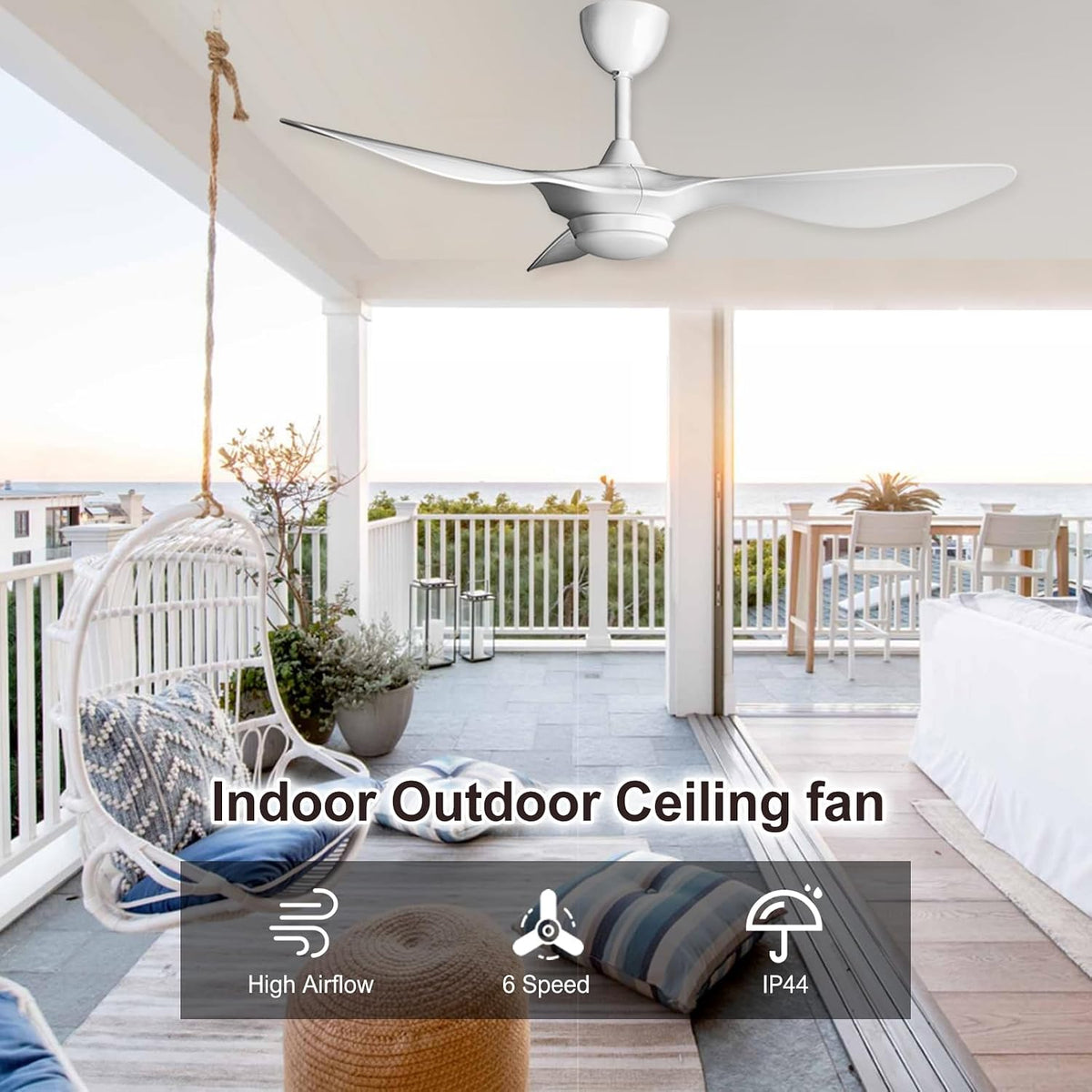 reiga Modern 52" White Smart Ceiling Fan with Light, 3 Blade Quiet DC Fan