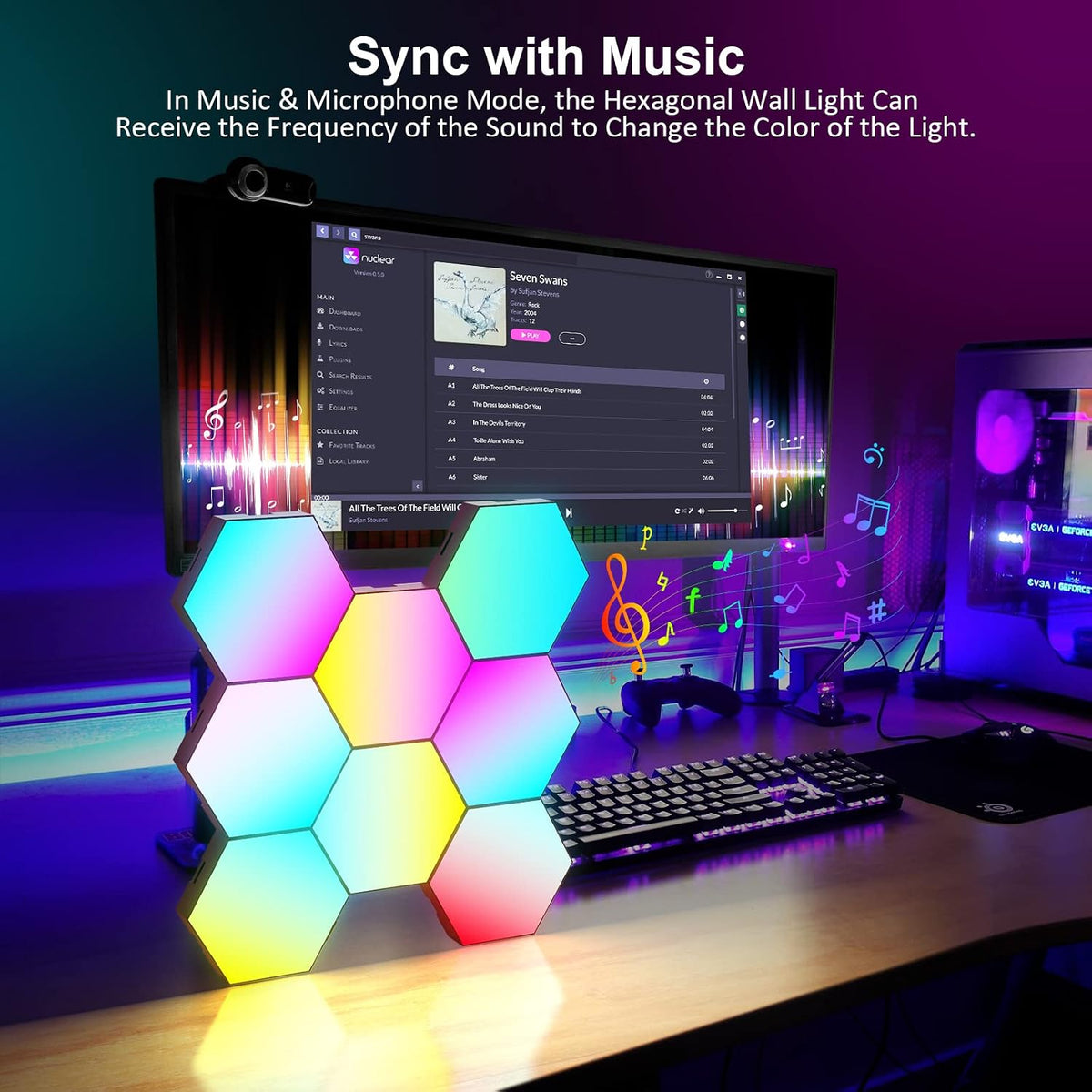 OJQ 8 Pack Hexagon Lights Wall RGB Panel Hexagonal Gaming Led Lights