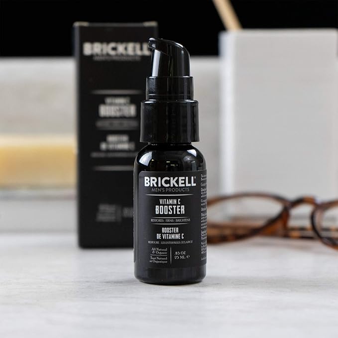 Brickell Men’s Vitamin C Booster Serum for Men, Natural and Organic Vitamin C Booster for Face to Ramp Up Collagen Production, Fight Wrinkles and Aging, 0.85 Ounce, Unscented