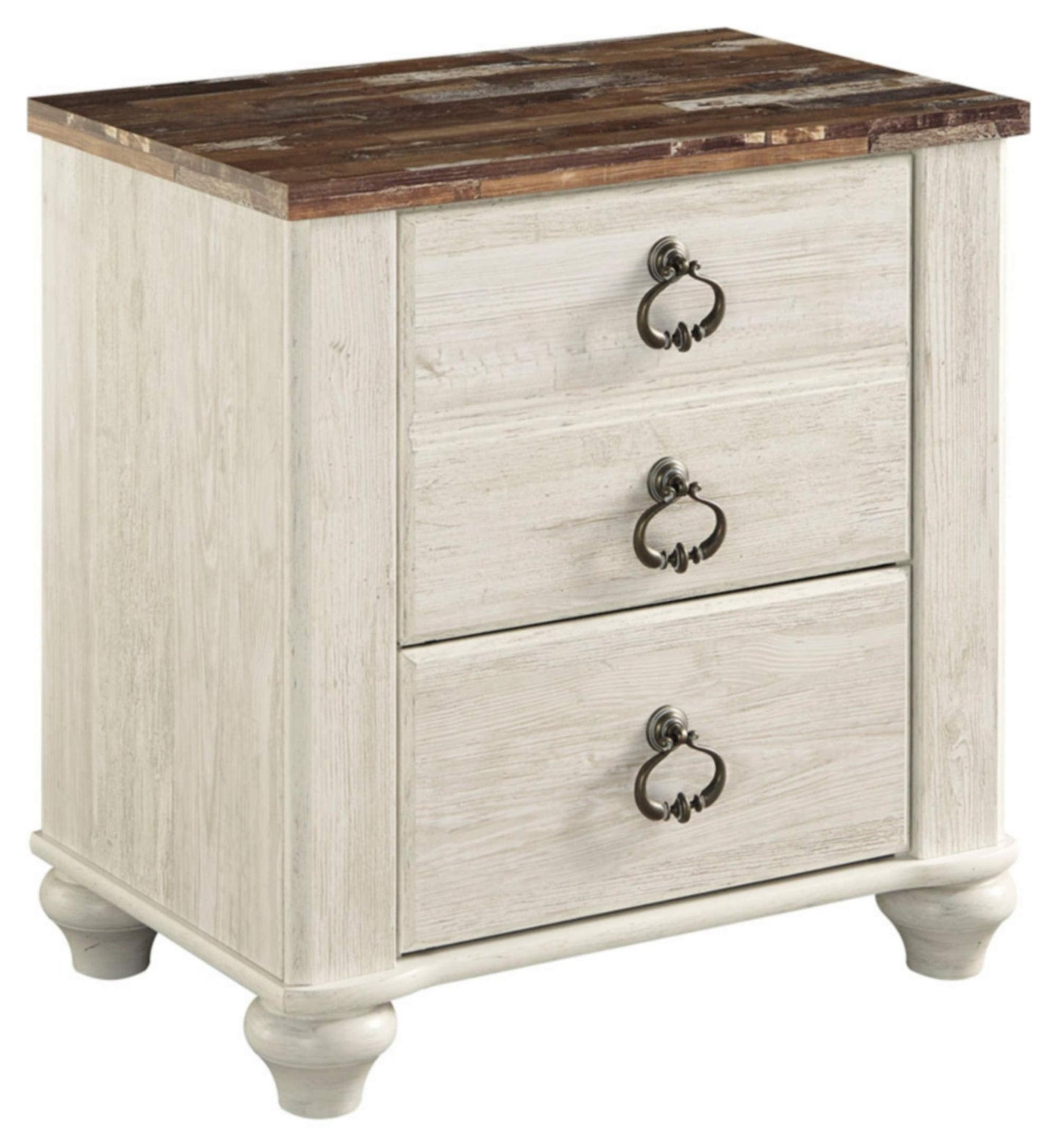 Signature Design by Ashley Willowton Farmhouse 2 Drawer Nightstand with USB Charging Ports, 25.67" Tall, Whitewash