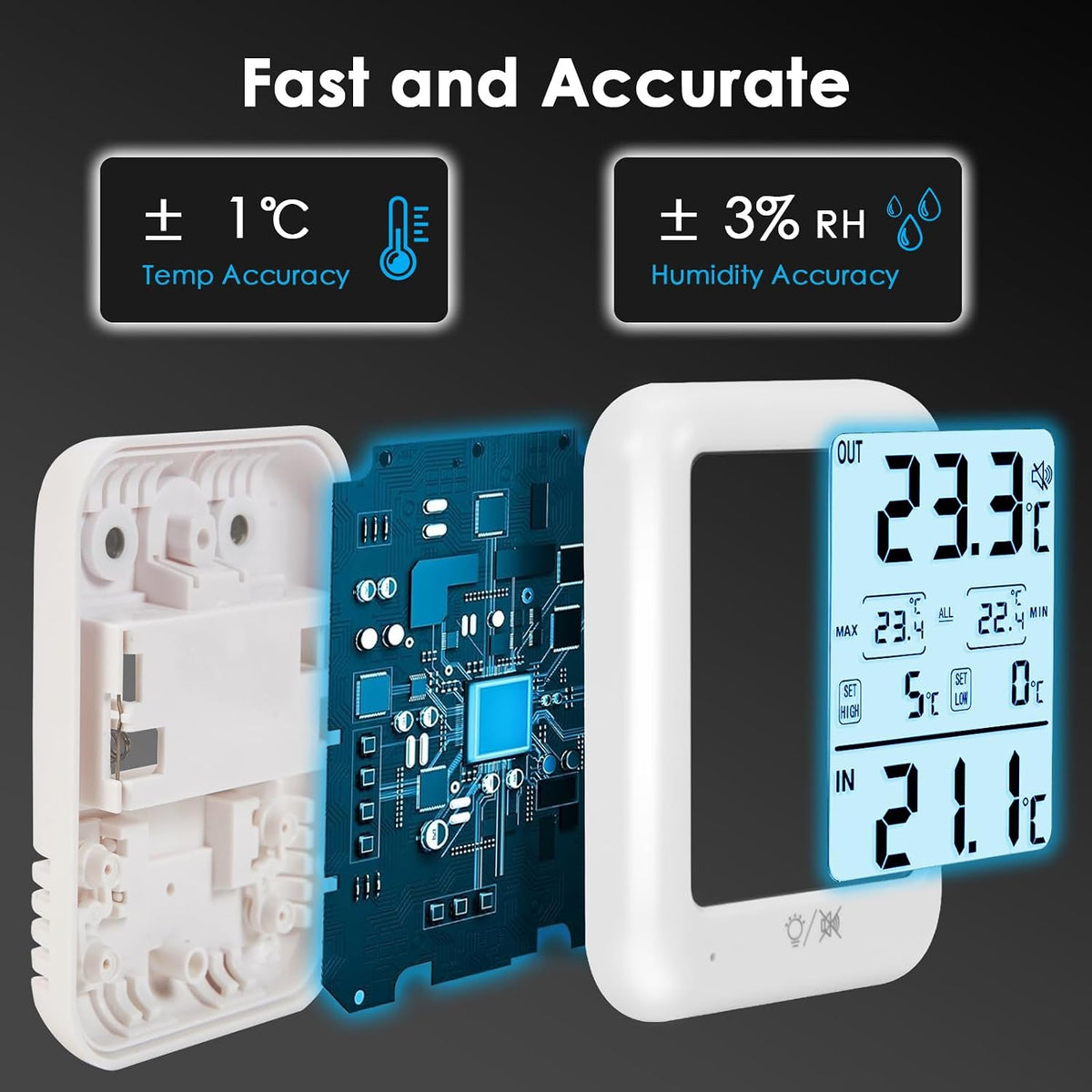 Digital Freezer Thermometer Fridge Temperature with Alarm, Backlight, Magnet, Power On/Off, Max/Min Temperature for Home, Restaurants, RV, External Sensor, AAA Battery (1)