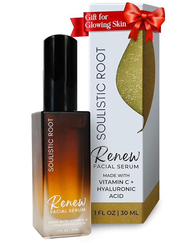 Renew Facial Serum w/Vitamin C & Hyaluronic Acid – Skincare Blend for Face, Sensitive Skin, Brightening Care, Vitamin C Serum for Dark Spots & Even Tone – 1 oz Bottle