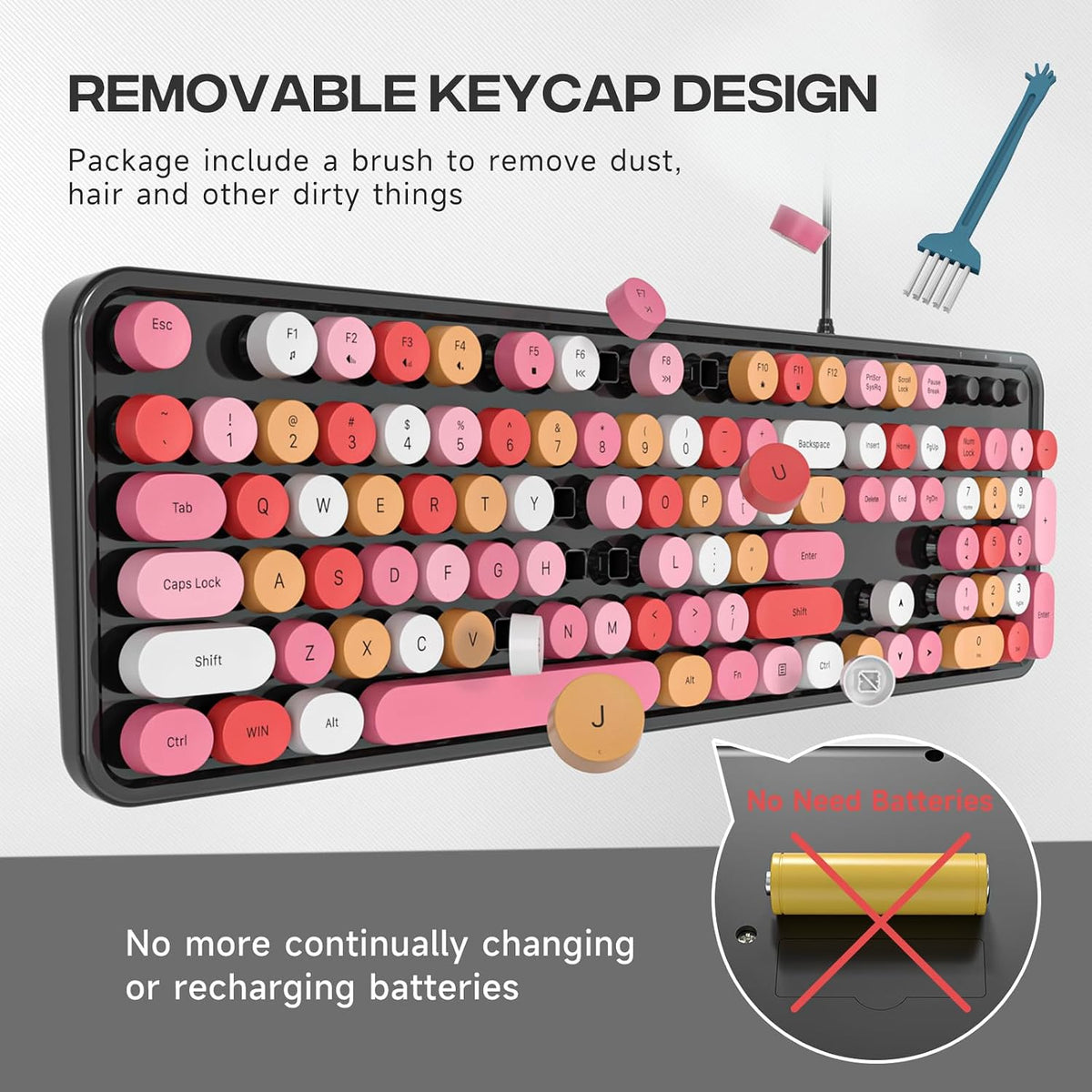 Dilter Wired Keyboard, 104 Keys Full-Sized Typewriter Keyboards, USB Plug and Play Office Keyboard with Number Pad, Caps Indicators for Windows 7 8 10, PC, Laptop, Desktop (Black Colorful)