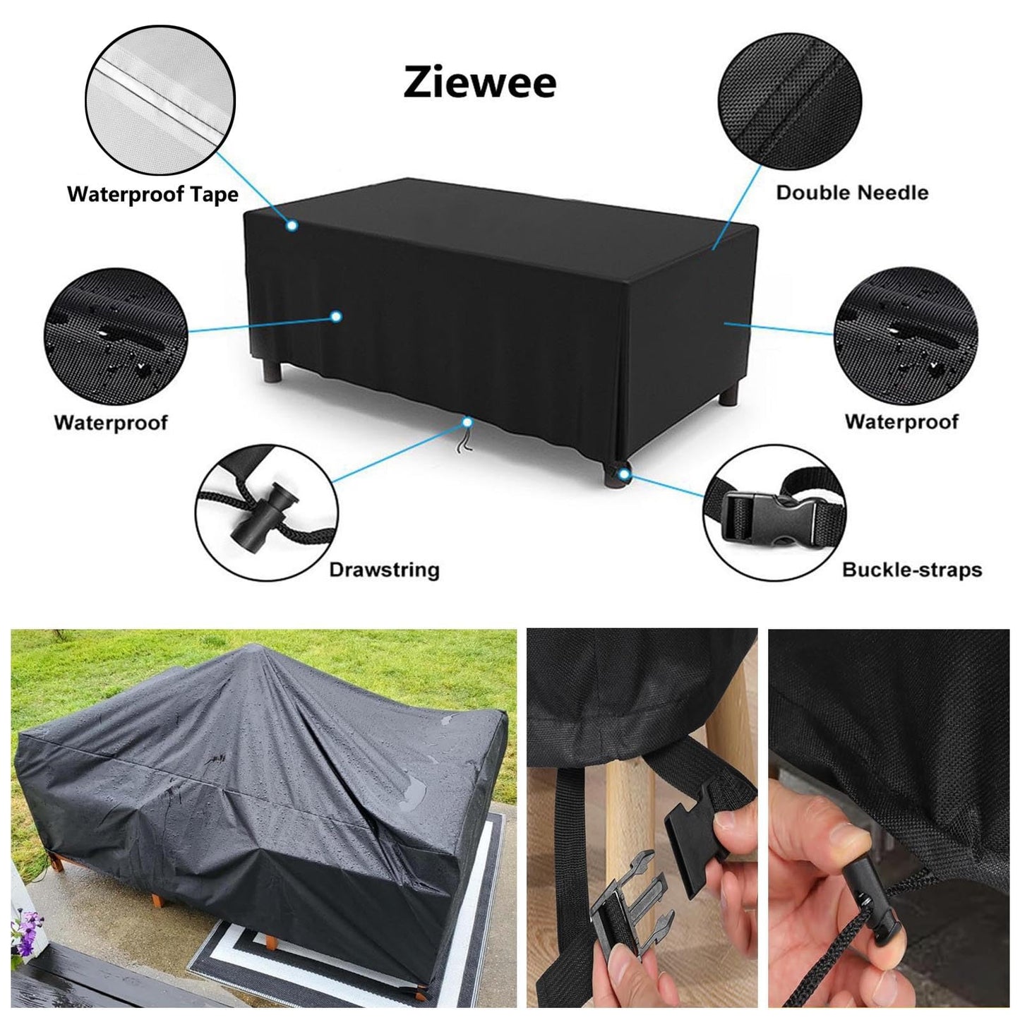 Patio Furniture Covers Outdoor Table Cover Waterproof Rectangular 420D Garden Dining Table Cover Wind Dust Proof Anti-UV Patio Sectional Couch Cover Table and Chair Set Covers 84"Lx44"Wx28"H Black