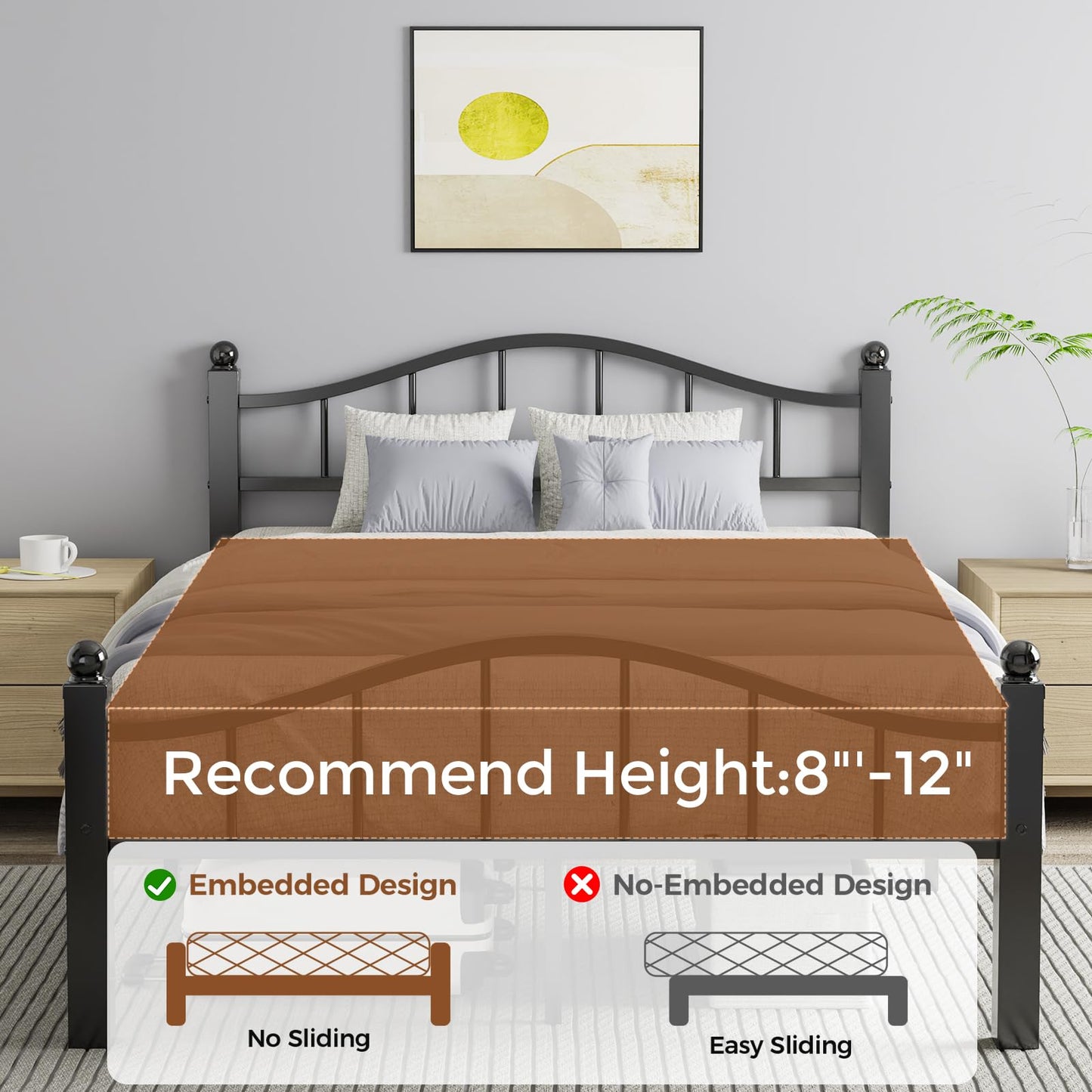 Blbeed Metal Full Size Bed Frame with Headboard, Noise-Free Design & Underbed Storage Heavy Duty Bed Frames No Box Spring Needed/Tool-Free Assembly